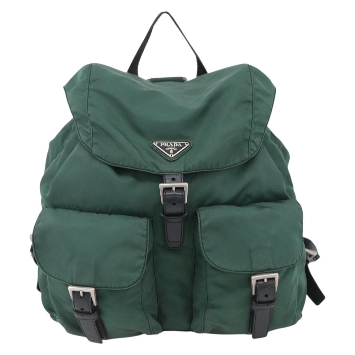 PRADA Backpack Nylon Green Silver Auth 172160