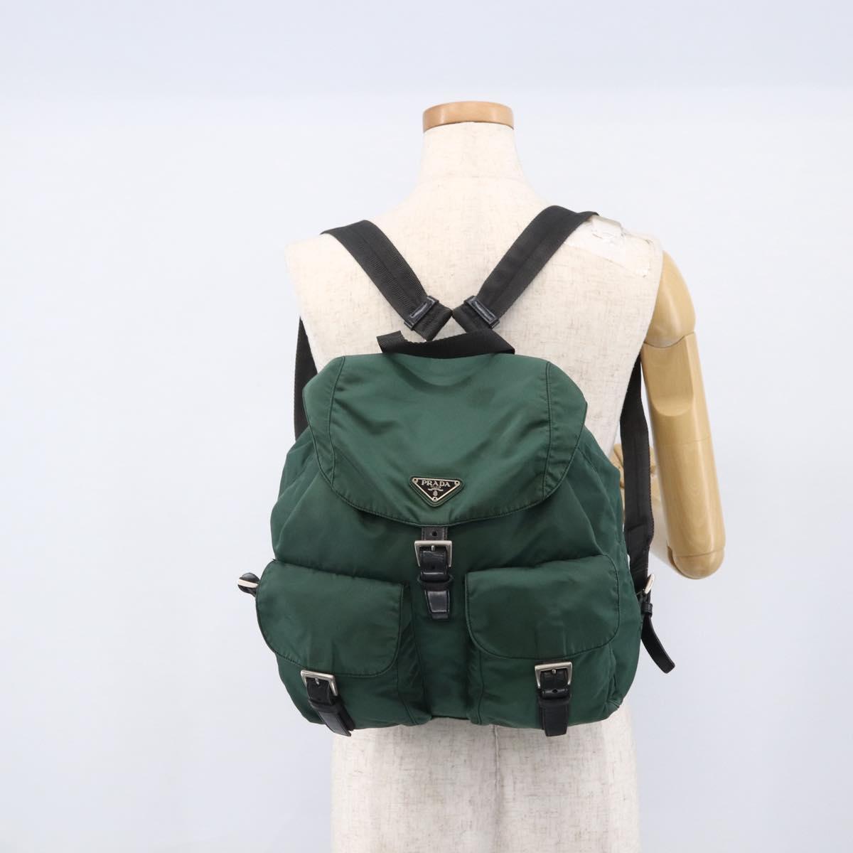 PRADA Backpack Nylon Green Silver Auth 172160