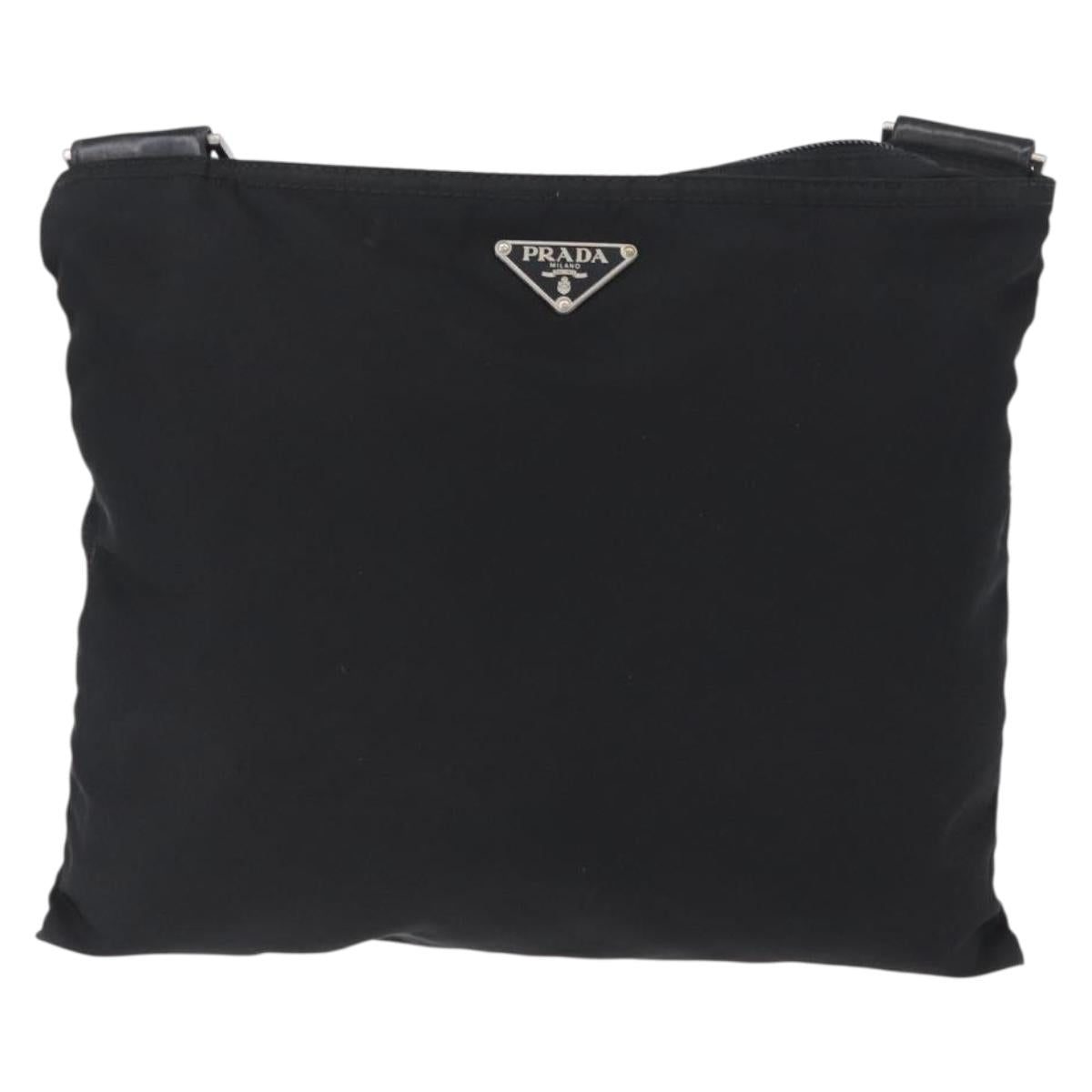 PRADA Shoulder Bag Nylon Silver Black Auth 172164A