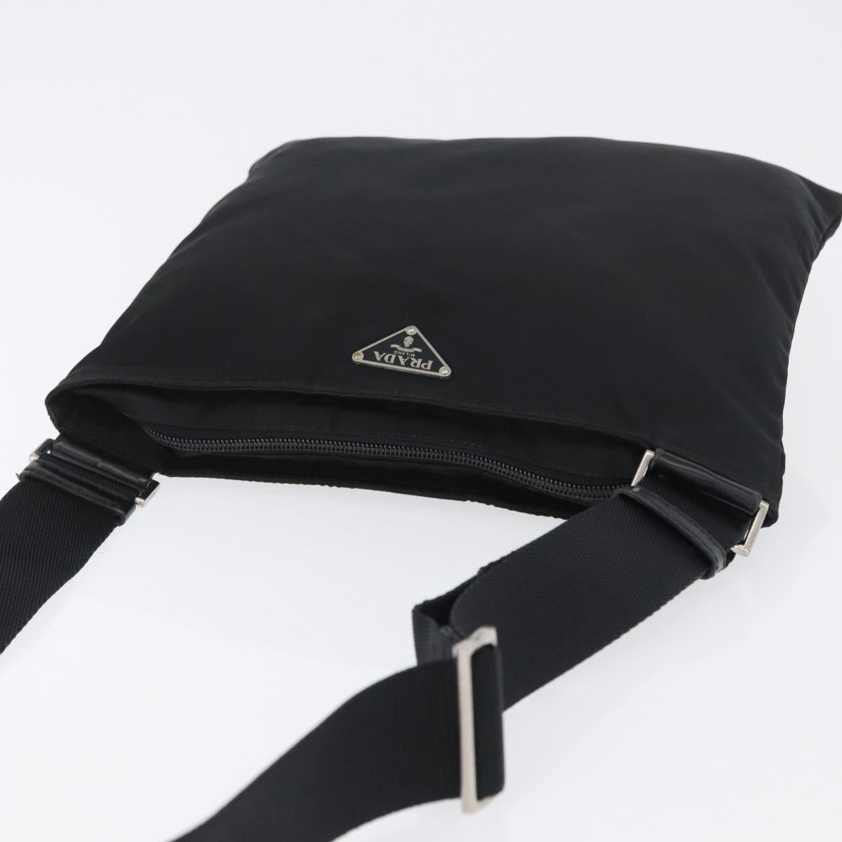 PRADA Shoulder Bag Nylon Silver Black Auth 172164A