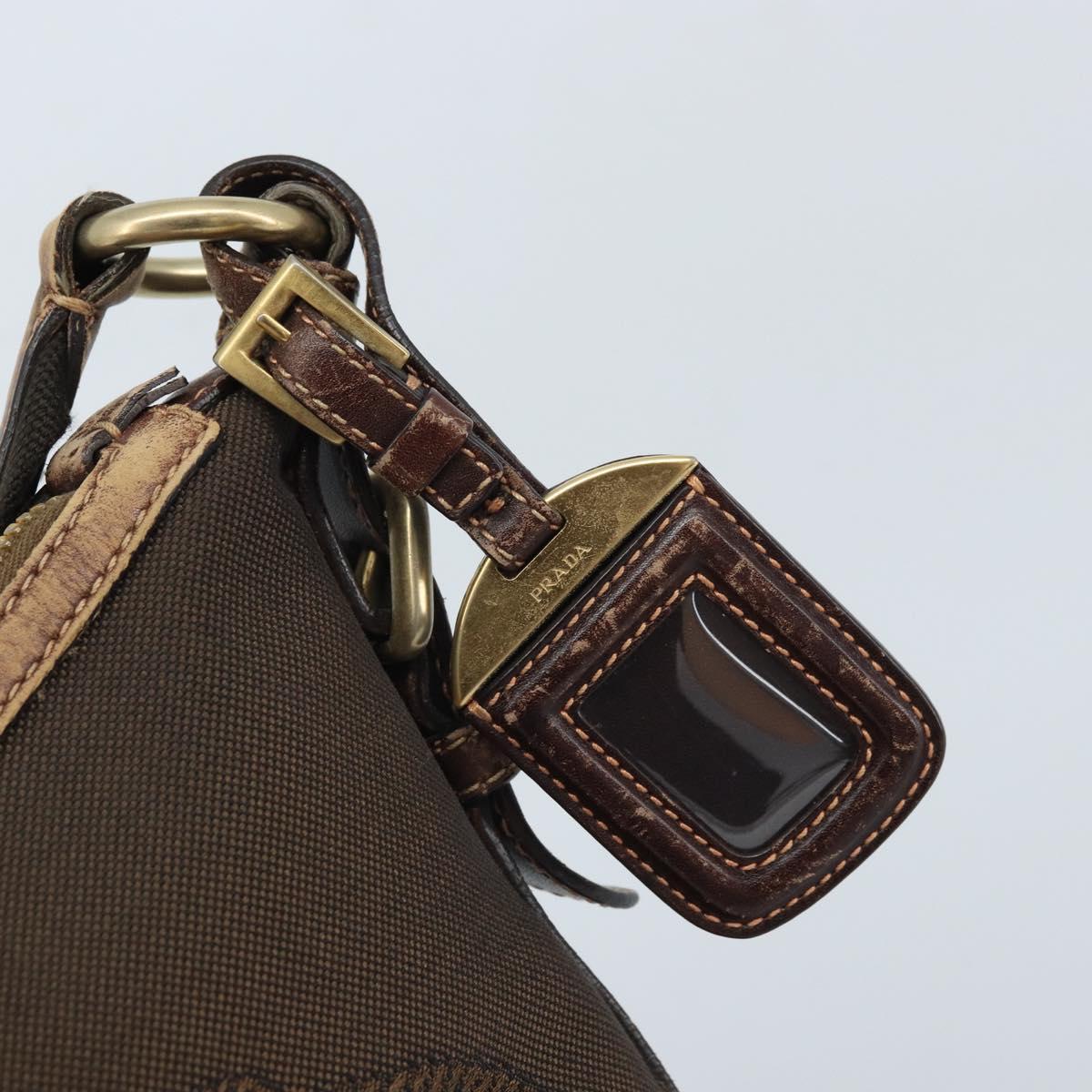 PRADA Shoulder Bag Canvas Brown Gold Auth 172166