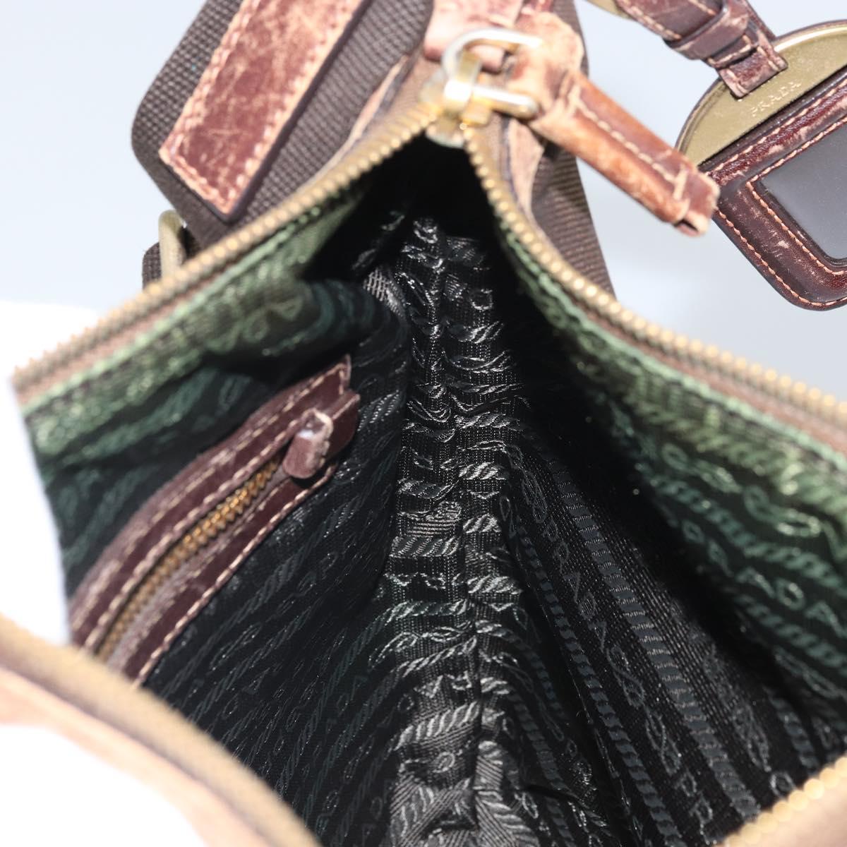 PRADA Shoulder Bag Canvas Brown Gold Auth 172166