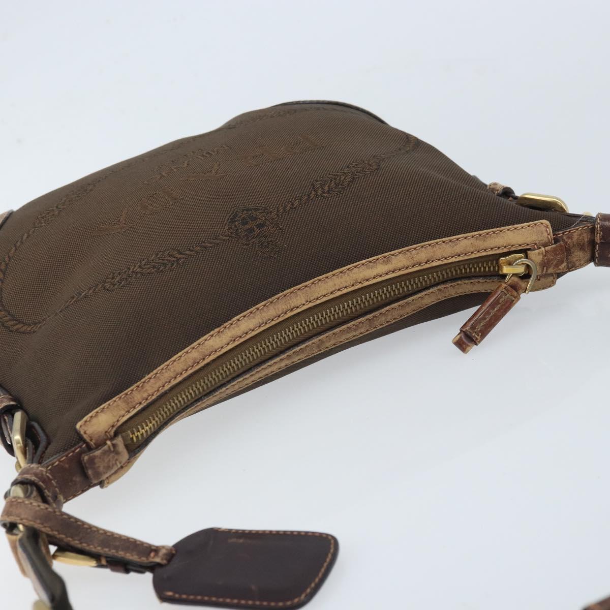 PRADA Shoulder Bag Canvas Brown Gold Auth 172166