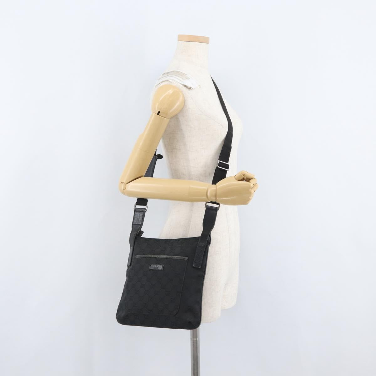 GUCCI GG Canvas Shoulder Bag Black Silver 122793 Auth 172167