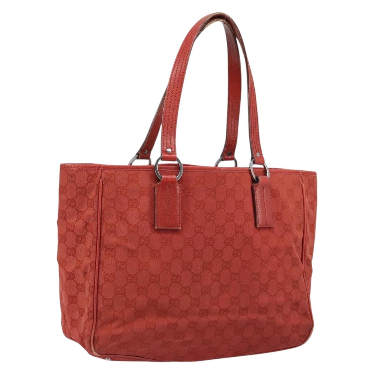 GUCCI GG Canvas Hand Bag Red Silver 113017 Auth 172168