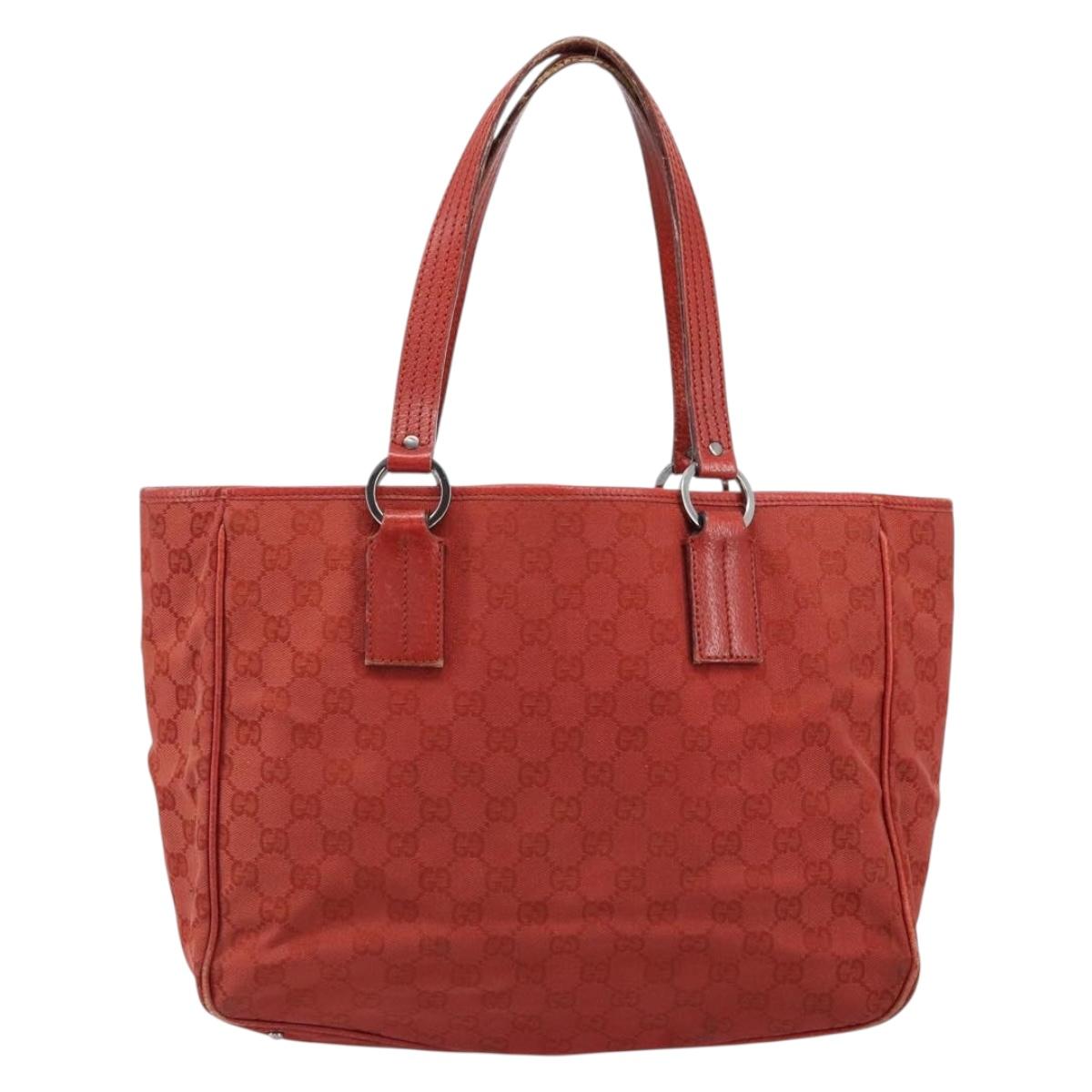 GUCCI GG Canvas Hand Bag Red Silver 113017 Auth 172168