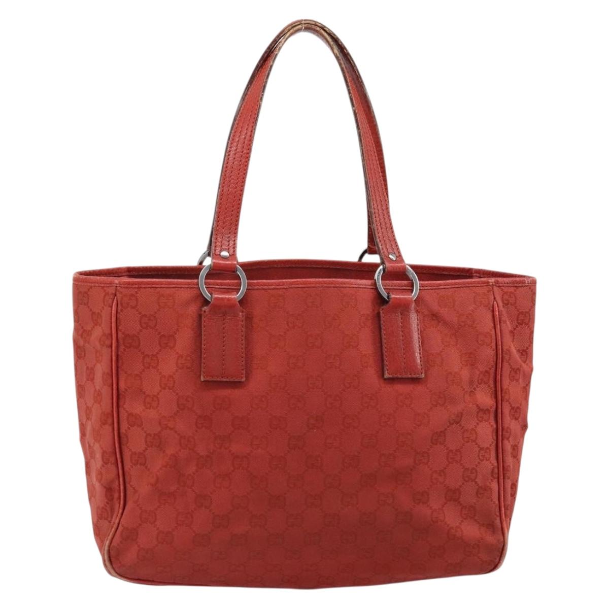 GUCCI GG Canvas Hand Bag Red Silver 113017 Auth 172168