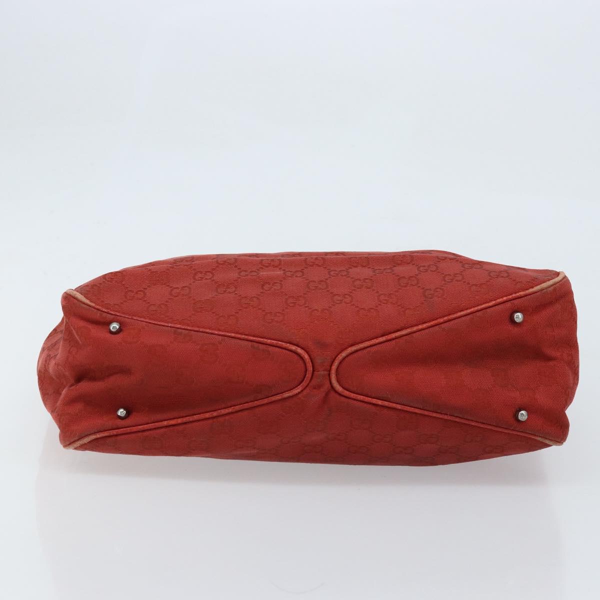 GUCCI GG Canvas Hand Bag Red Silver 113017 Auth 172168