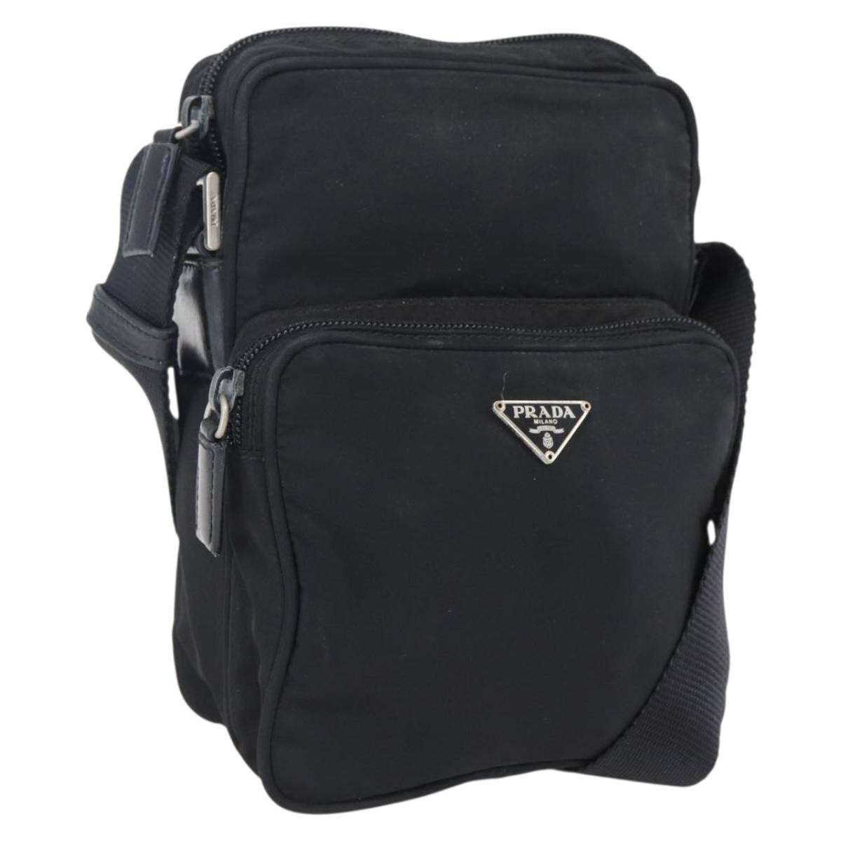 PRADA Shoulder Bag Nylon Silver Black Auth 172170