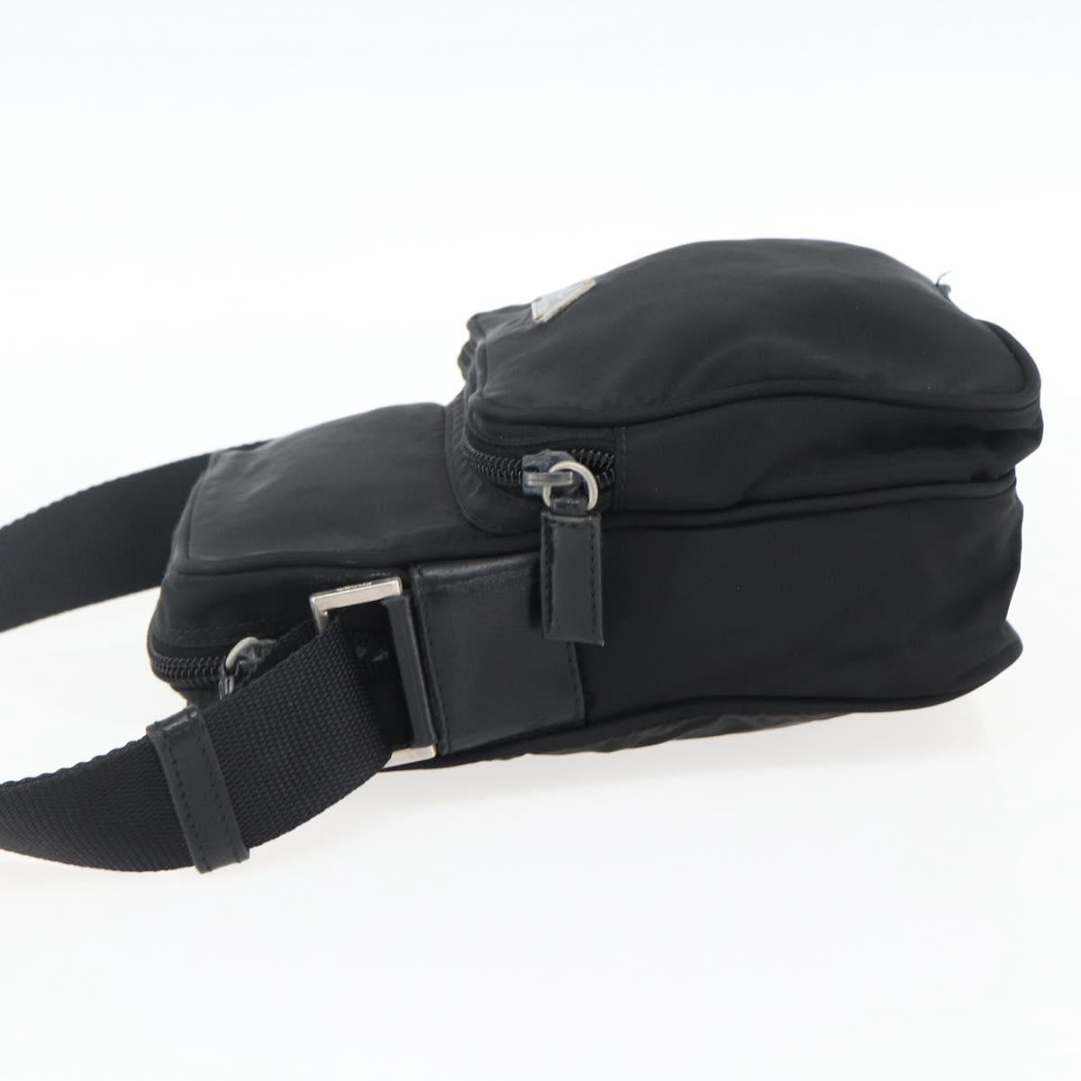 PRADA Shoulder Bag Nylon Silver Black Auth 172170