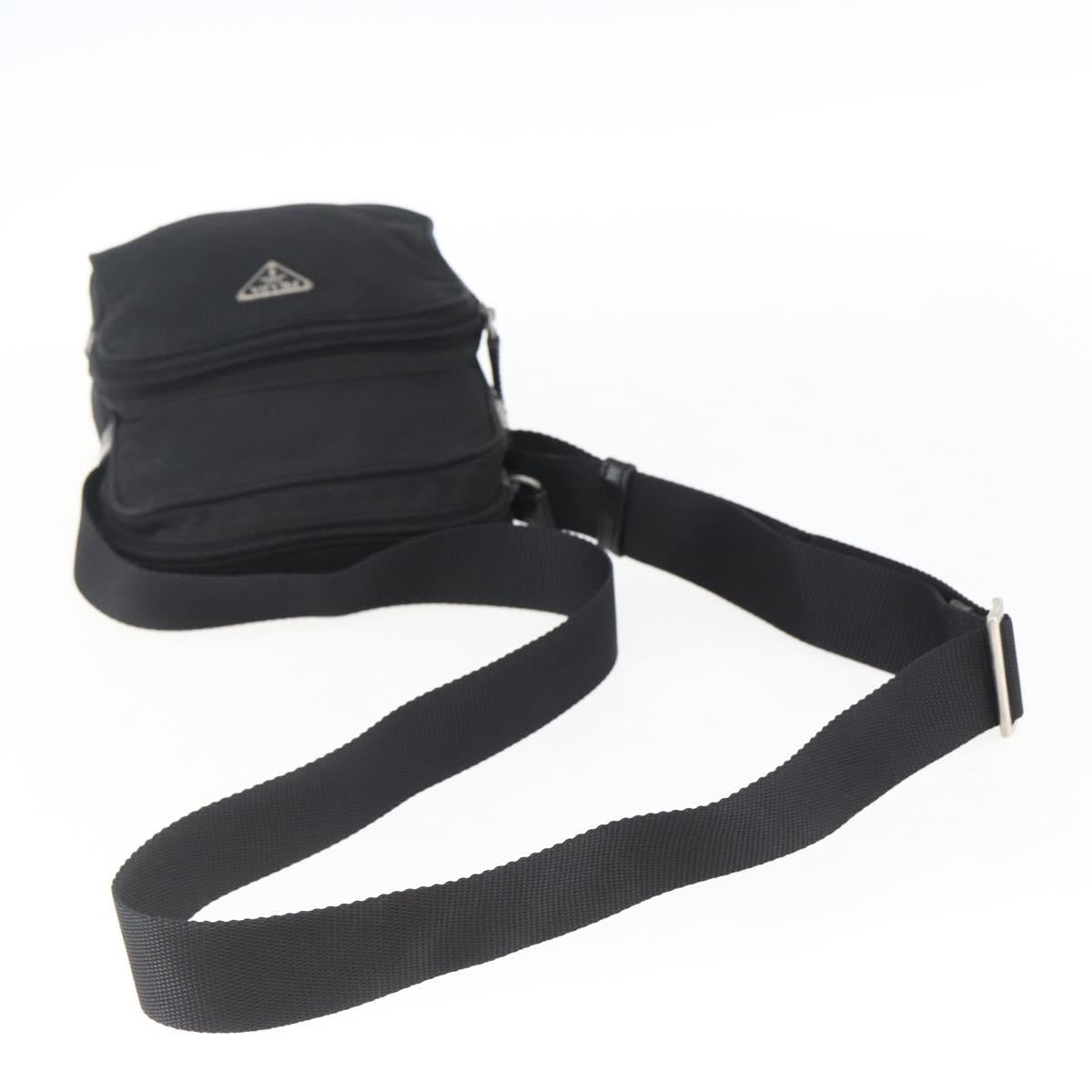 PRADA Shoulder Bag Nylon Silver Black Auth 172170