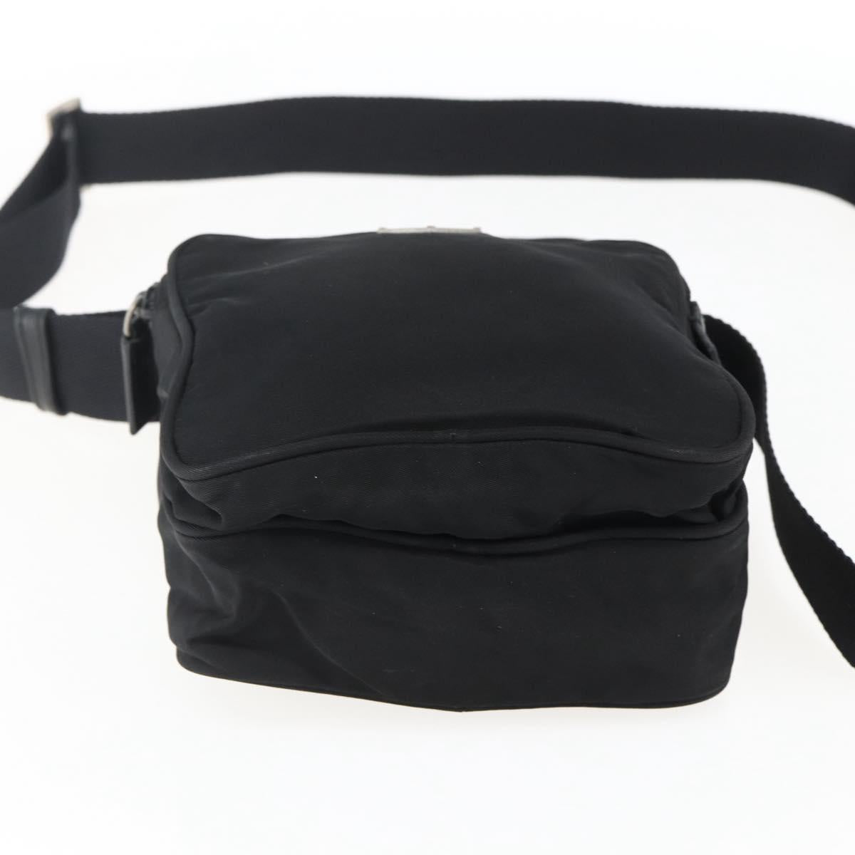 PRADA Shoulder Bag Nylon Silver Black Auth 172170