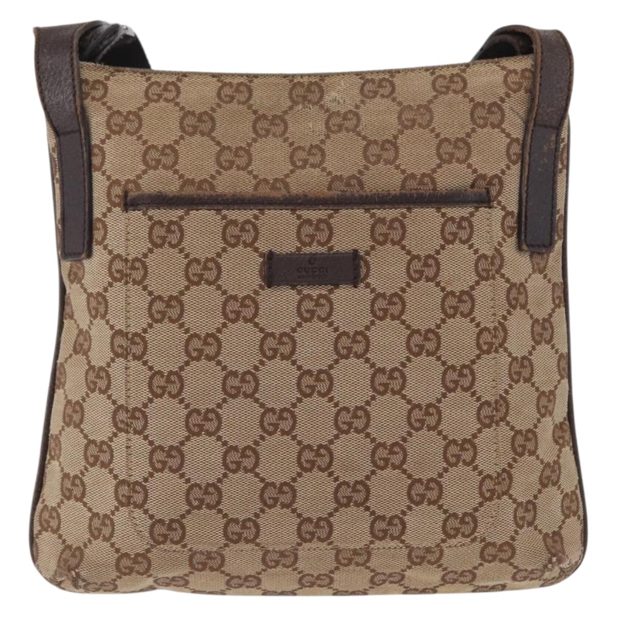 GUCCI GG Canvas Shoulder Bag Beige Silver 122793 Auth 172173