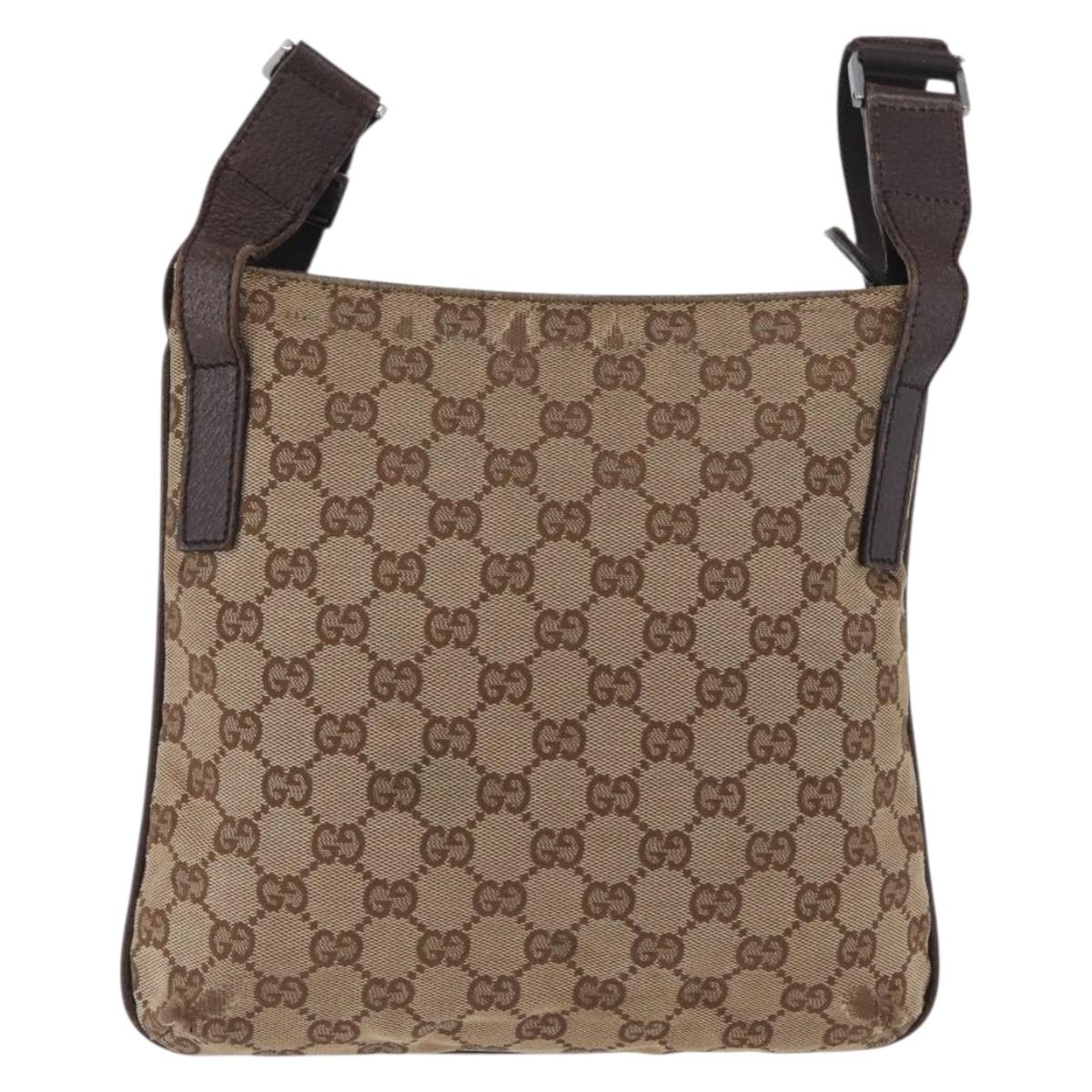 GUCCI GG Canvas Shoulder Bag Beige Silver 122793 Auth 172173