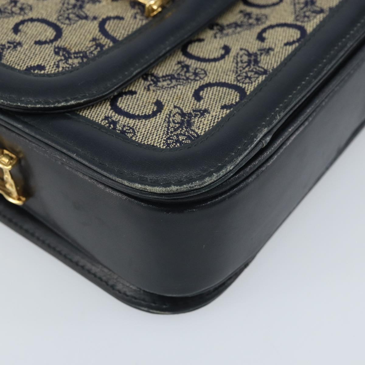 CELINE C Sulky Shoulder Bag Canvas Navy Gold Auth 172177