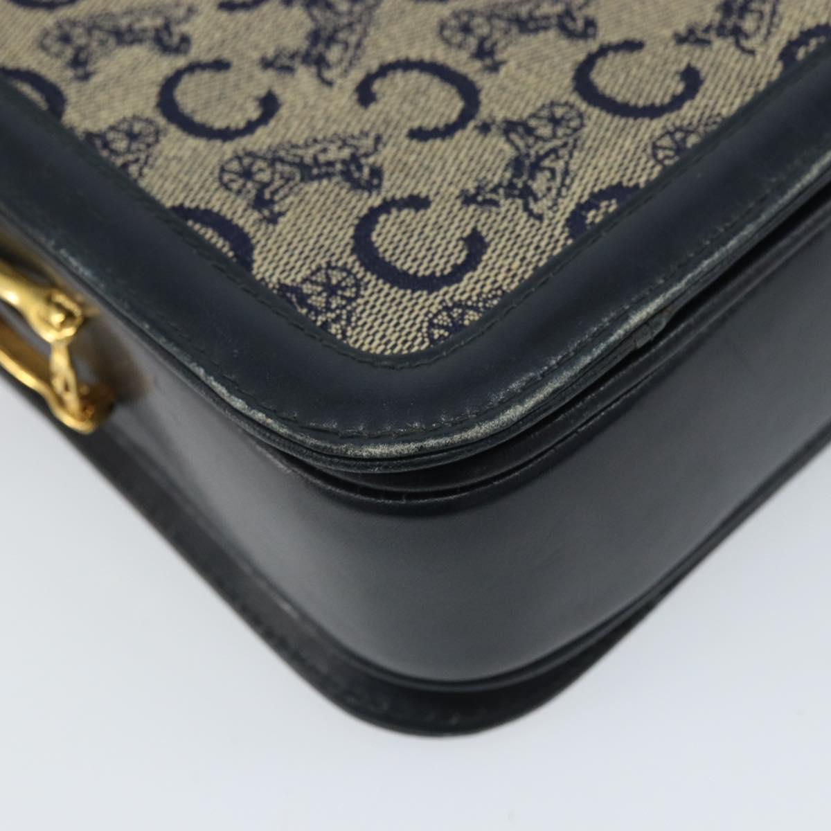 CELINE C Sulky Shoulder Bag Canvas Navy Gold Auth 172177