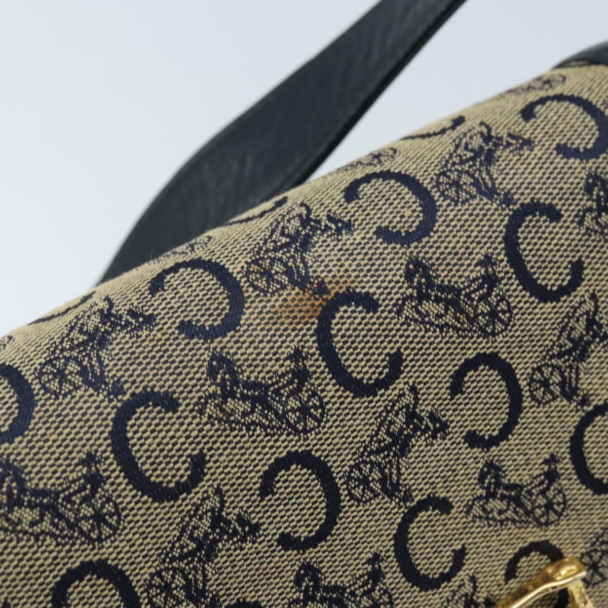 CELINE C Sulky Shoulder Bag Canvas Navy Gold Auth 172177
