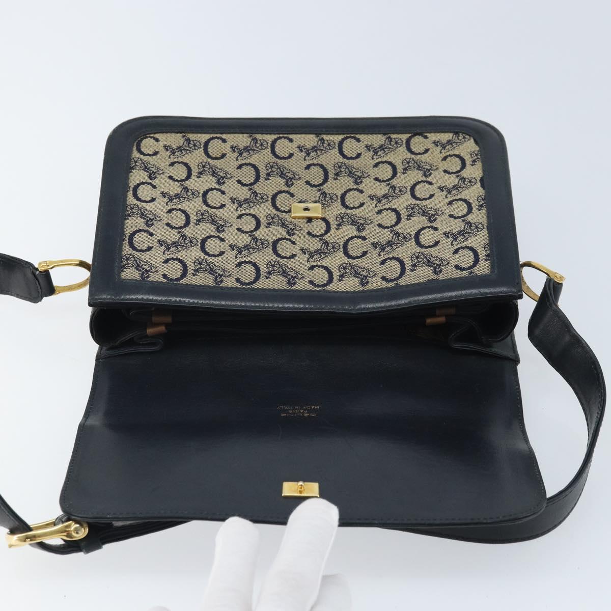 CELINE C Sulky Shoulder Bag Canvas Navy Gold Auth 172177