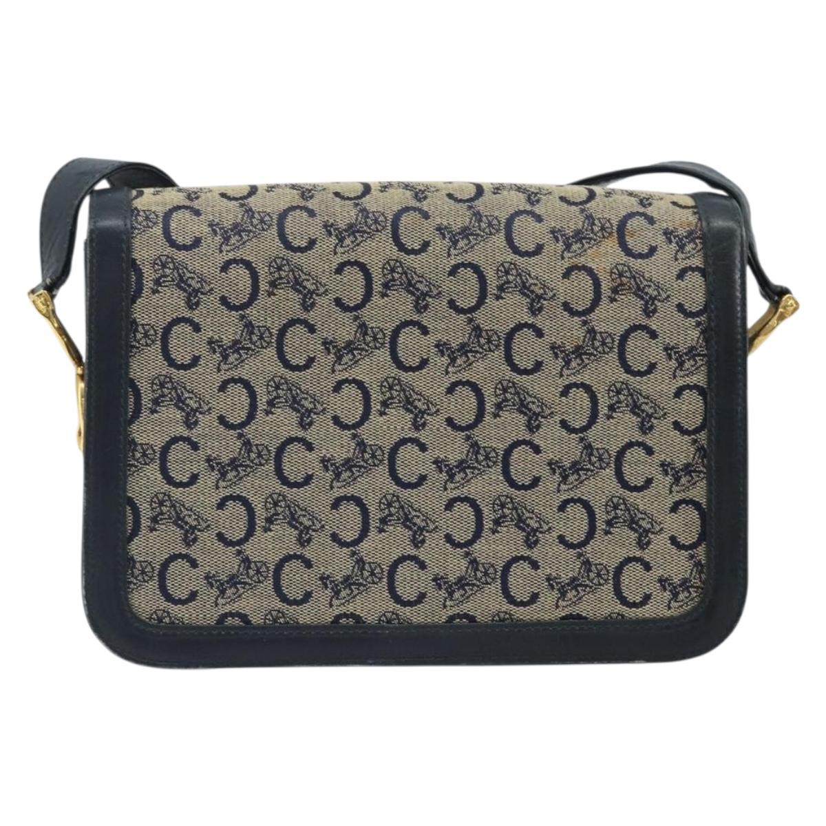 CELINE C Sulky Shoulder Bag Canvas Navy Gold Auth 172177