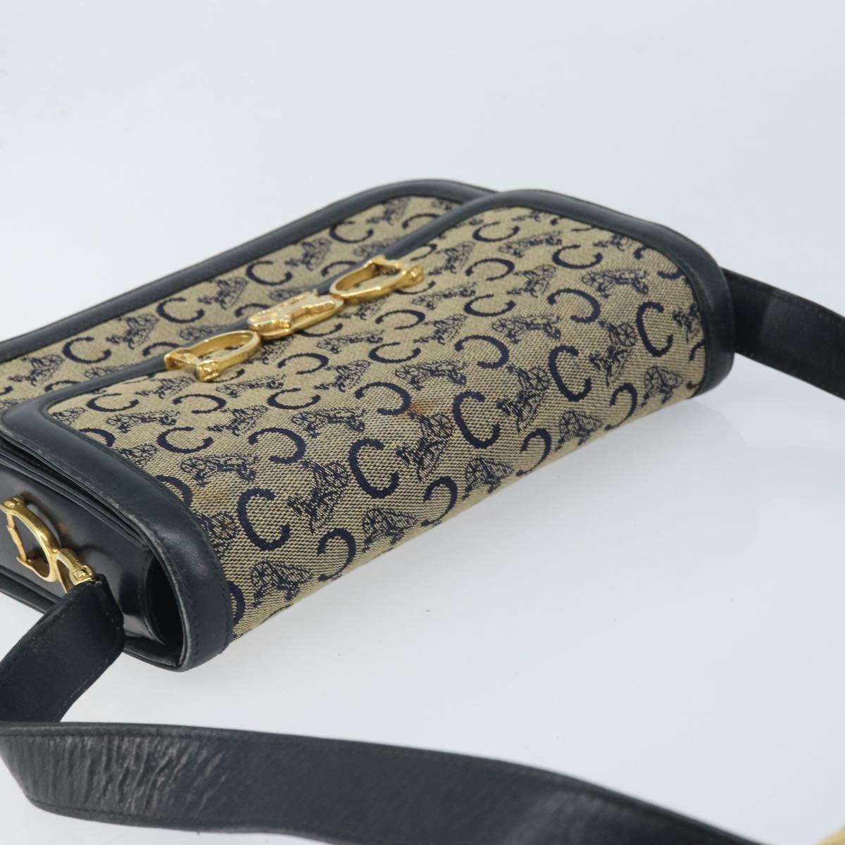 CELINE C Sulky Shoulder Bag Canvas Navy Gold Auth 172177