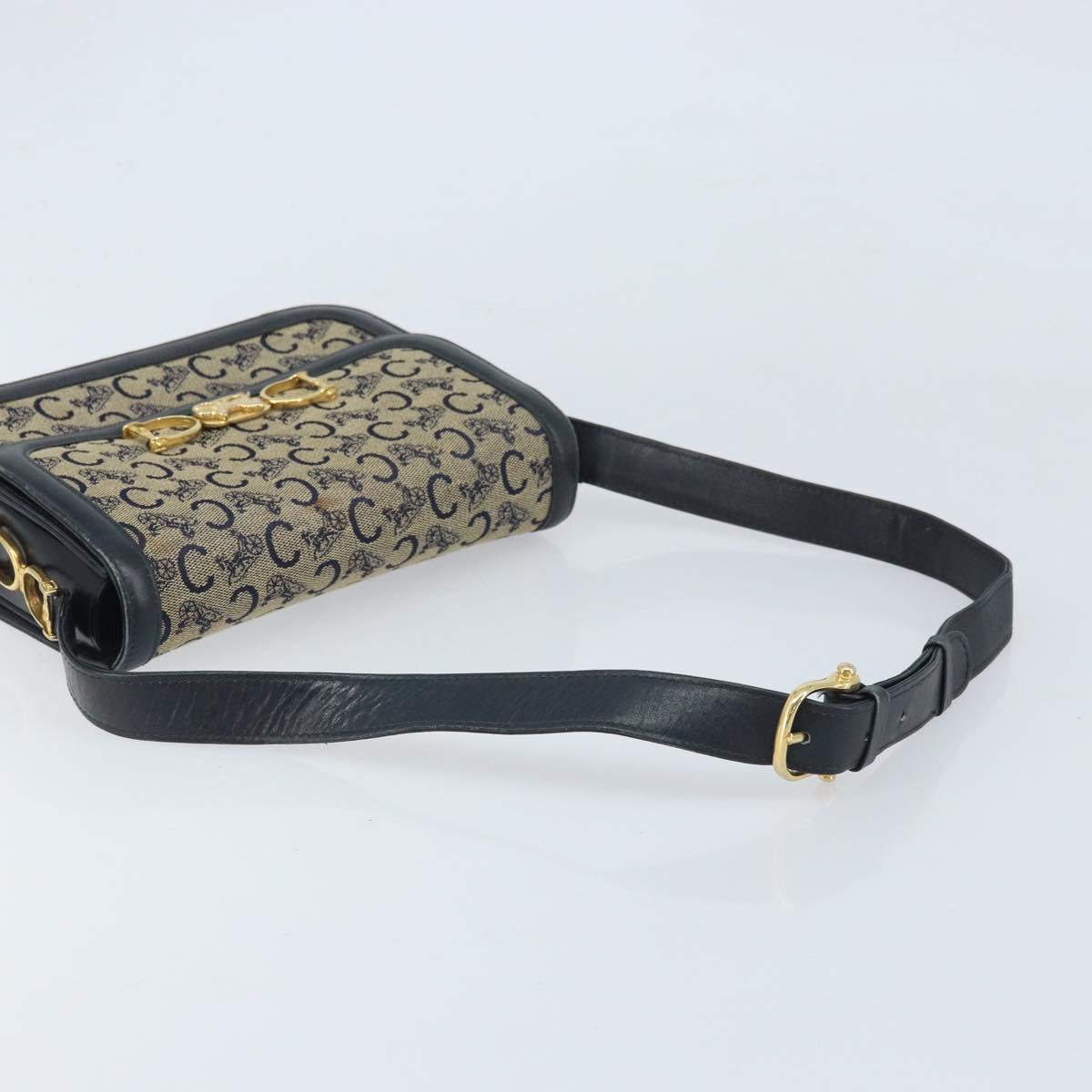 CELINE C Sulky Shoulder Bag Canvas Navy Gold Auth 172177