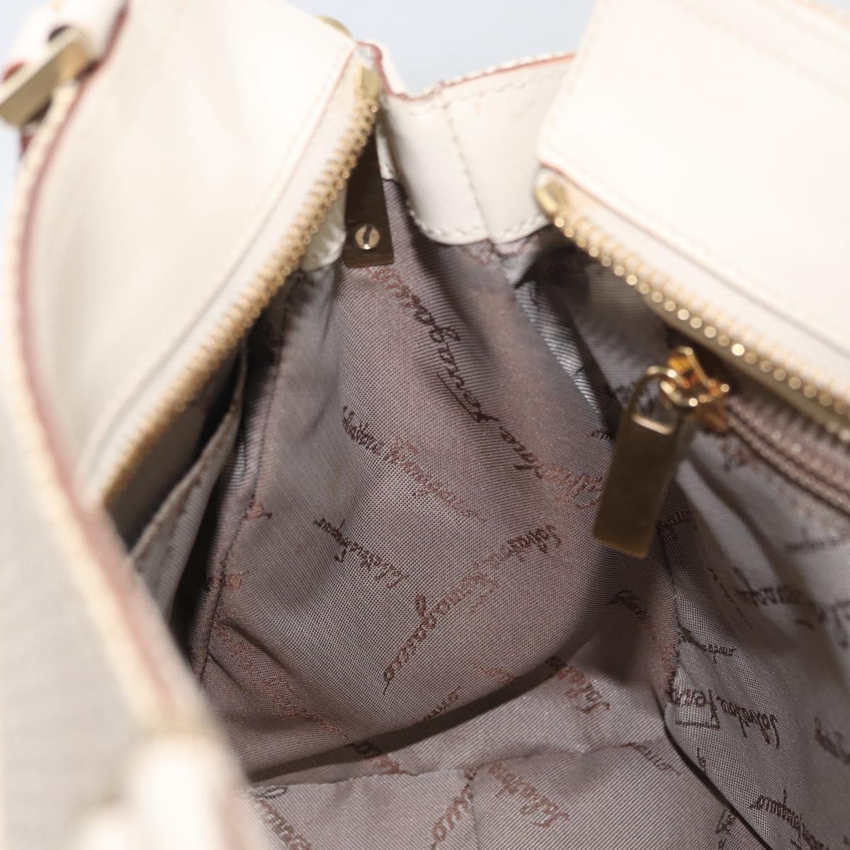 Salvatore Ferragamo Gancini Hand Bag Leather 2way Ivory Gold Auth 172181