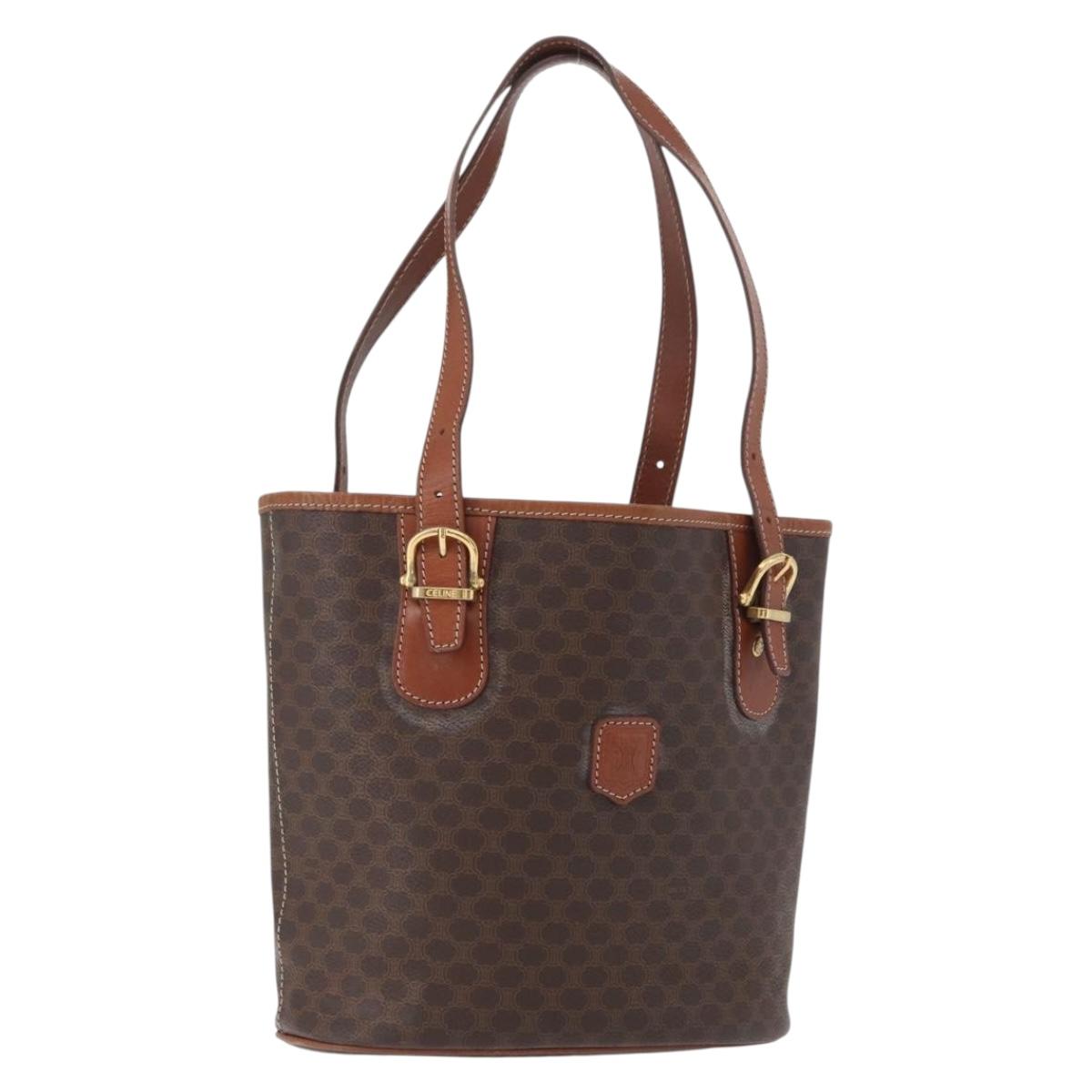 CELINE Macadam Canvas Tote Bag PVC Leather Brown Gold Auth 172185