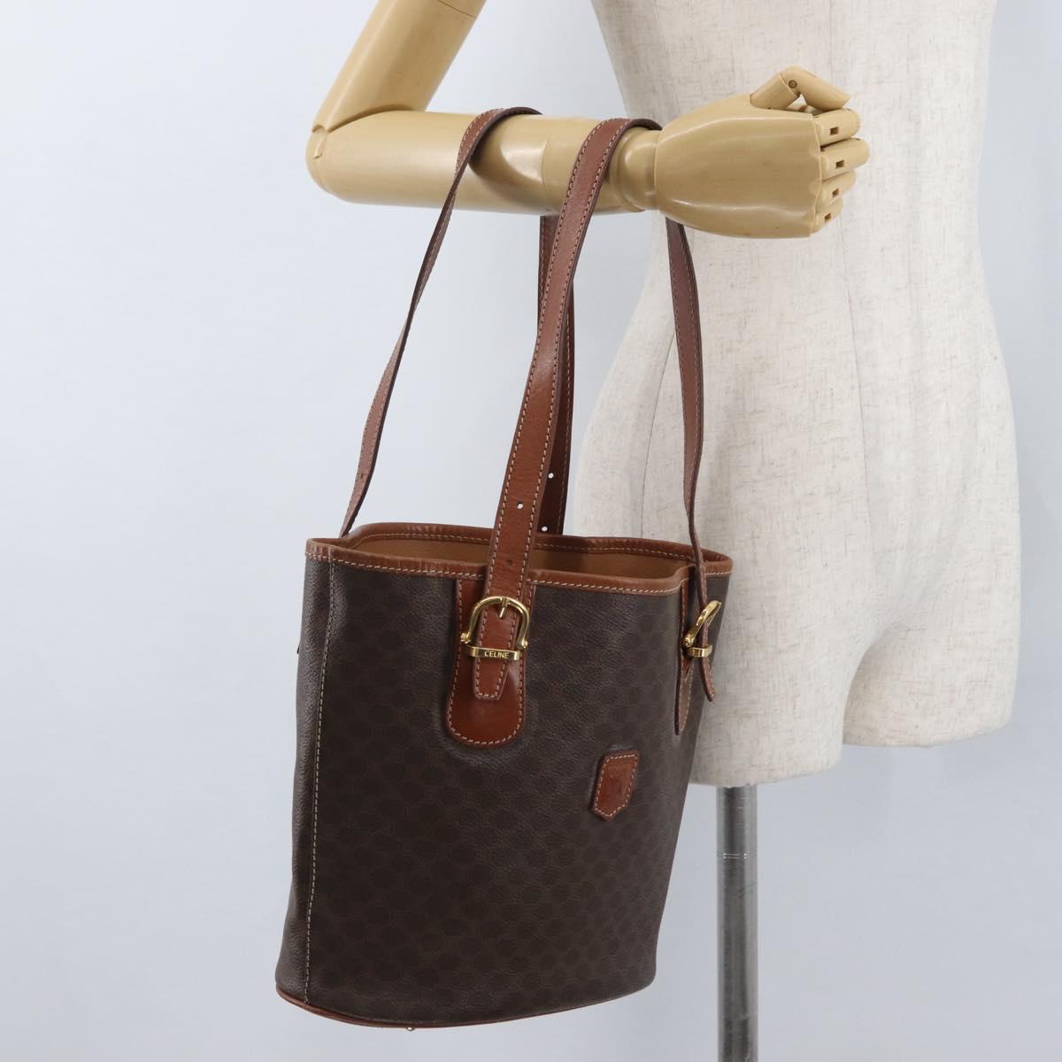 CELINE Macadam Canvas Tote Bag PVC Leather Brown Gold Auth 172185