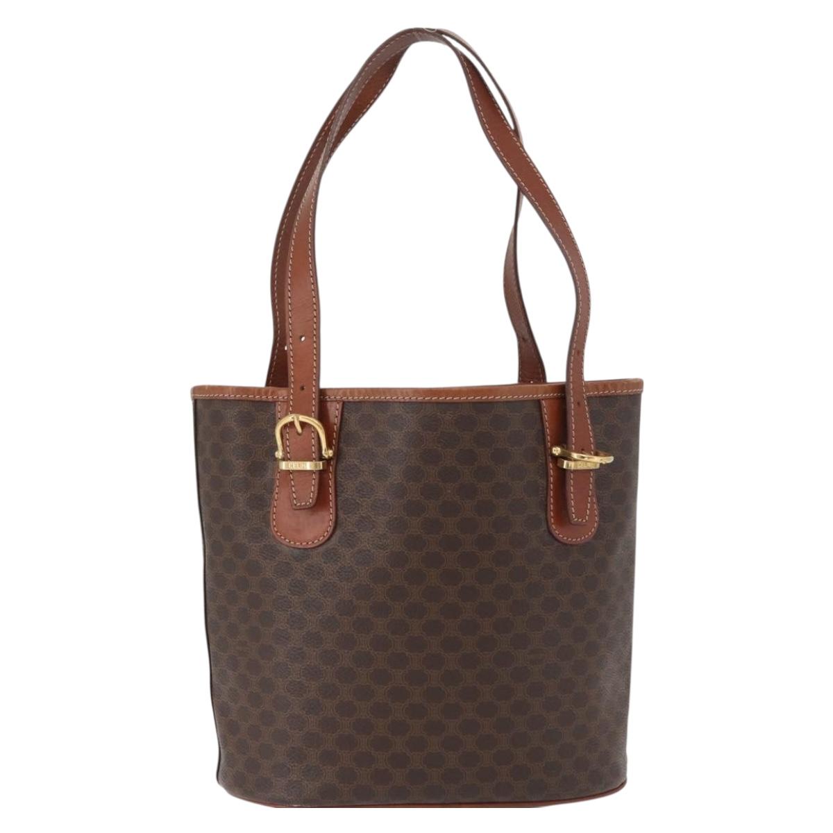 CELINE Macadam Canvas Tote Bag PVC Leather Brown Gold Auth 172185