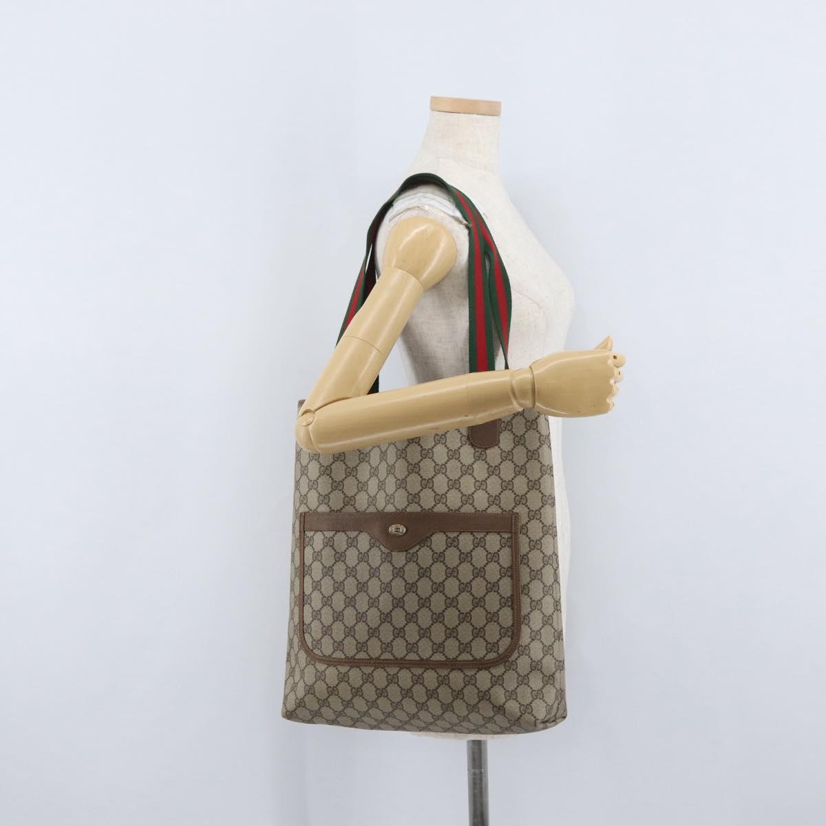 GUCCI GG Supreme Web Sherry Line Tote Bag PVC Beige Red 39 02 003 Auth 172201