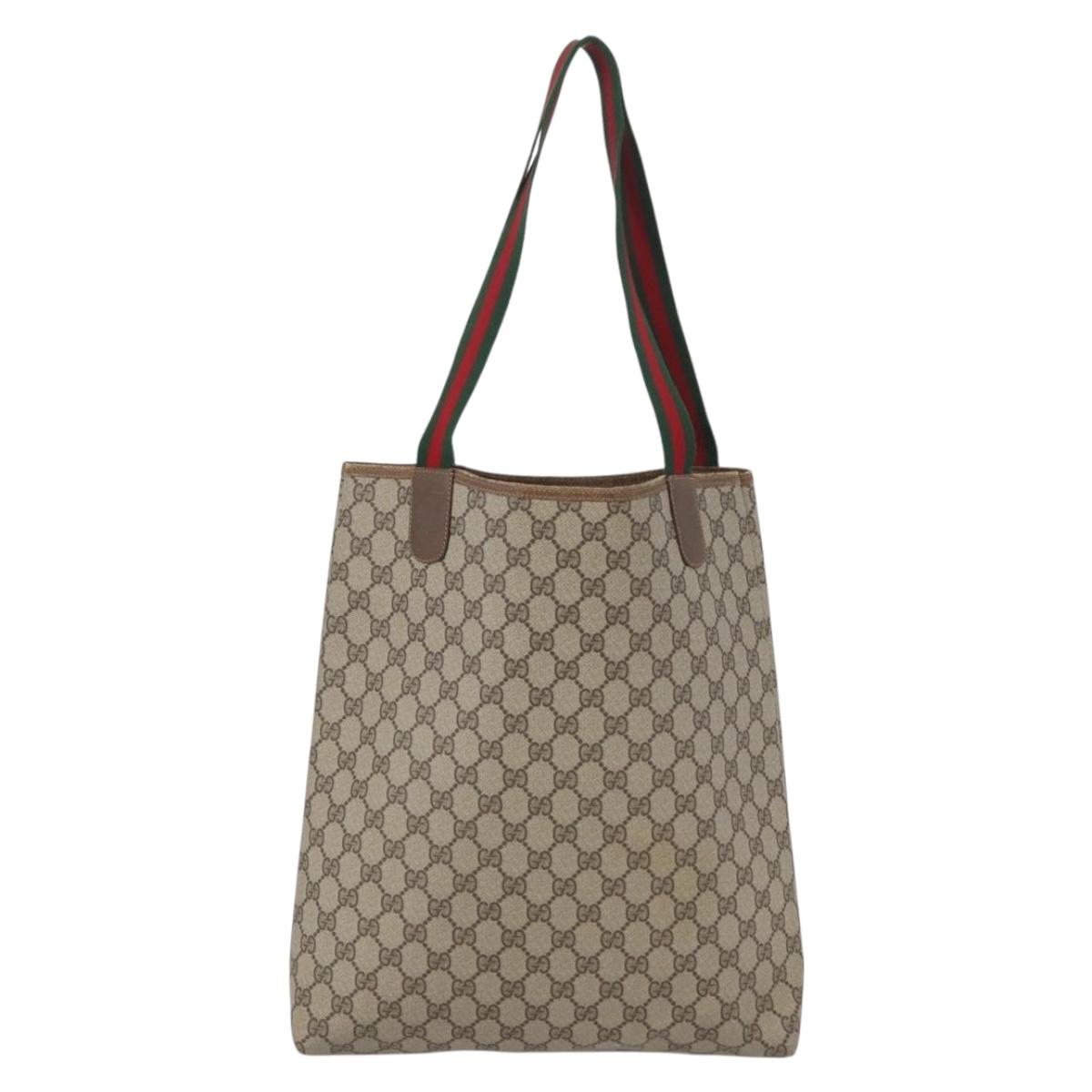 GUCCI GG Supreme Web Sherry Line Tote Bag PVC Beige Red 39 02 003 Auth 172201