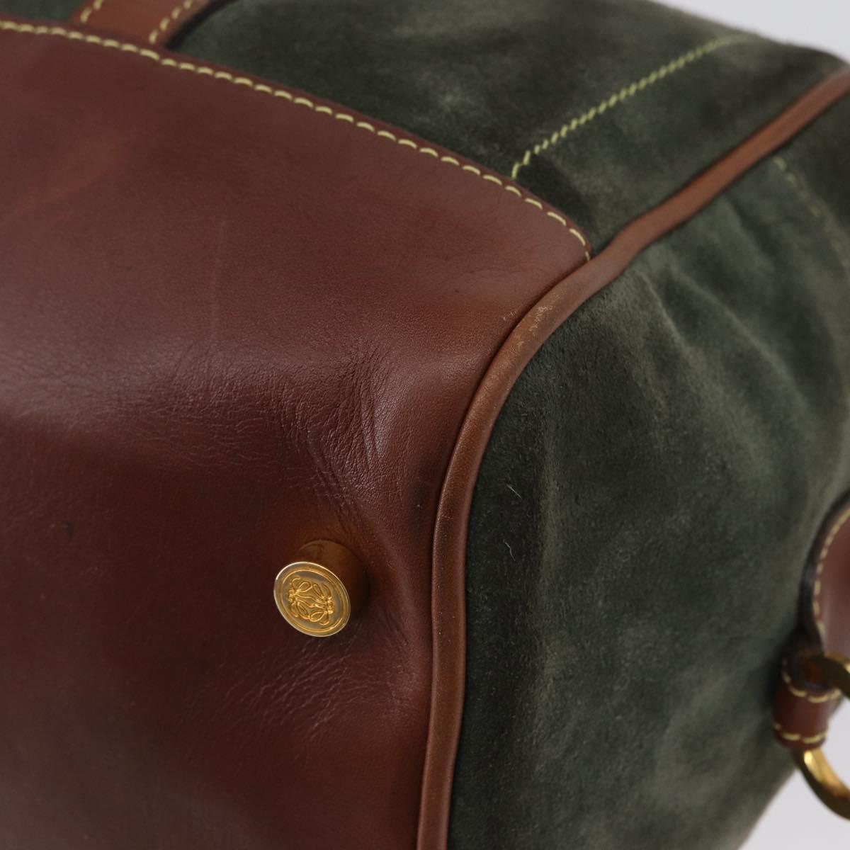 LOEWE Anagram Hand Bag Suede Green Gold Auth 172213