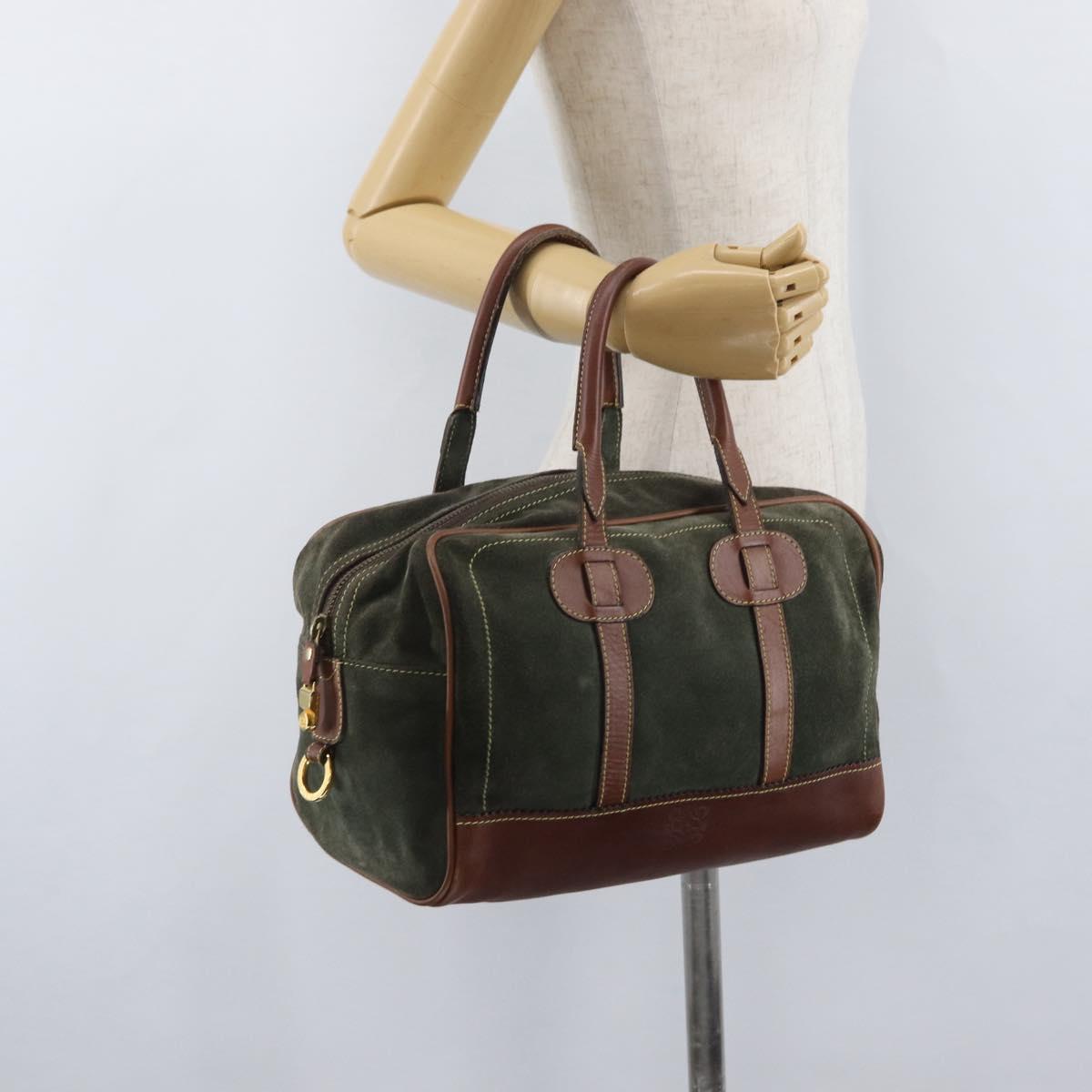 LOEWE Anagram Hand Bag Suede Green Gold Auth 172213