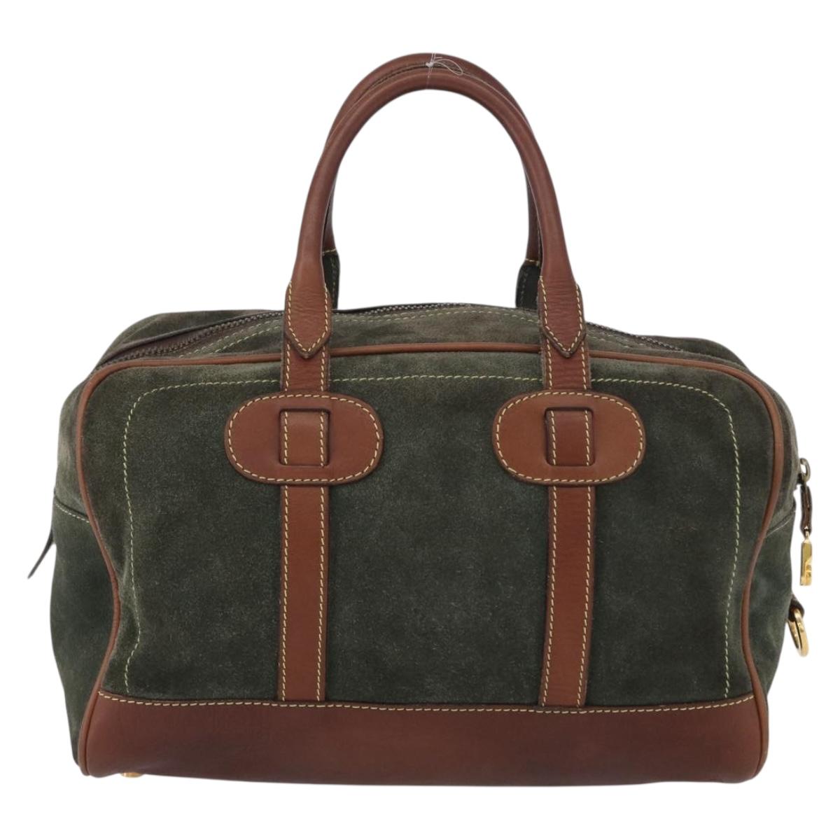 LOEWE Anagram Hand Bag Suede Green Gold Auth 172213