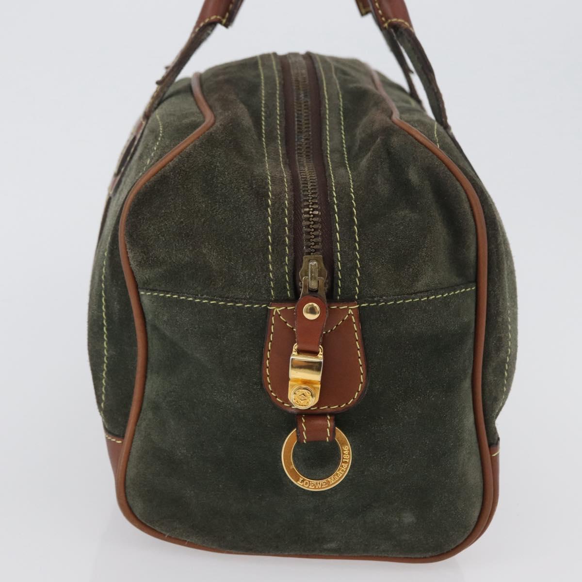 LOEWE Anagram Hand Bag Suede Green Gold Auth 172213