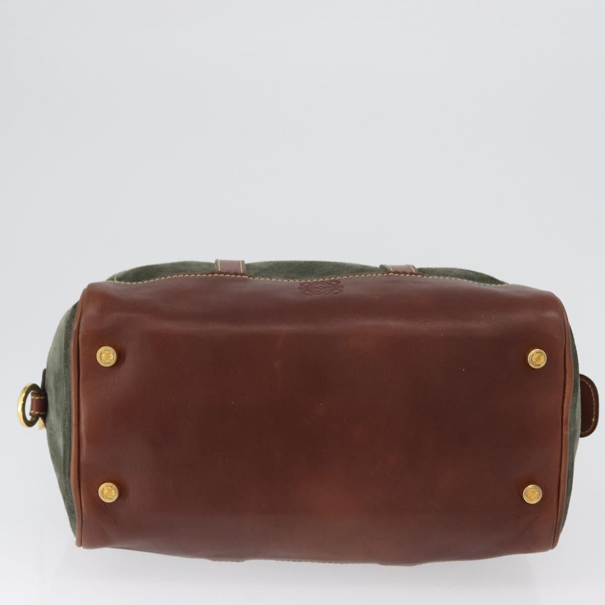 LOEWE Anagram Hand Bag Suede Green Gold Auth 172213