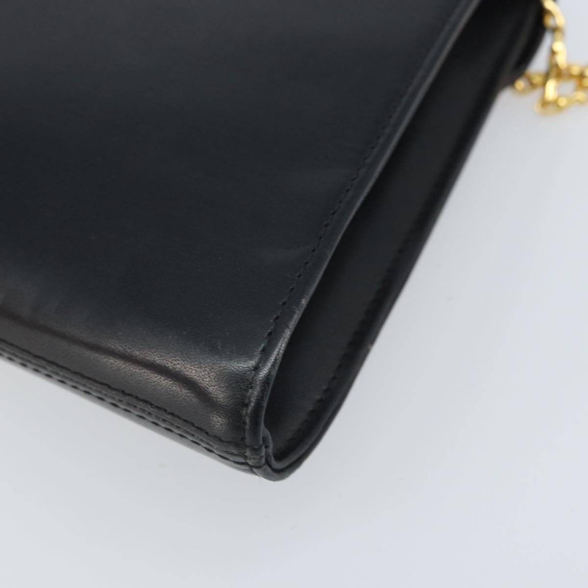 GIVENCHY Chain Hand Bag Leather Black Gold Auth 172216