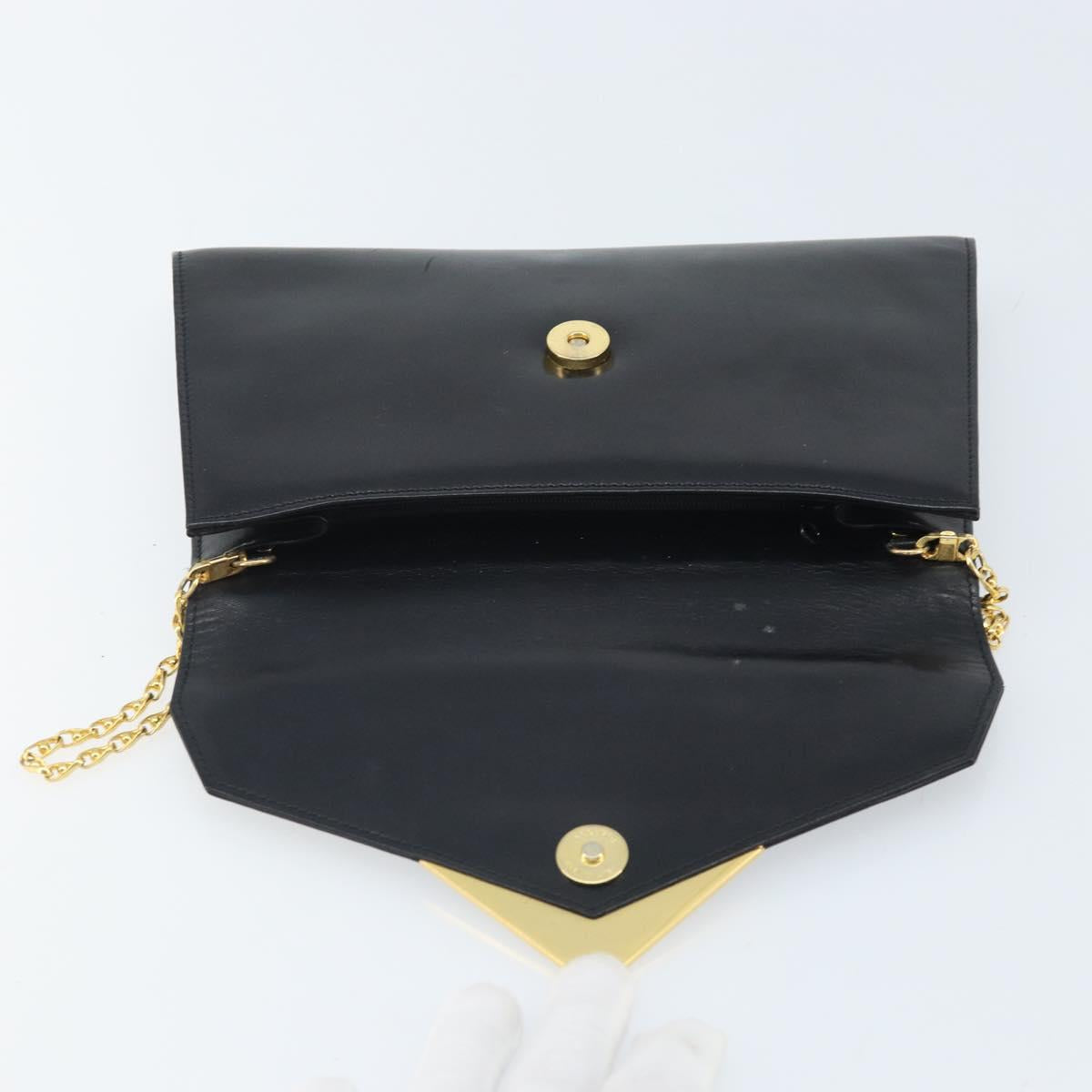 GIVENCHY Chain Hand Bag Leather Black Gold Auth 172216