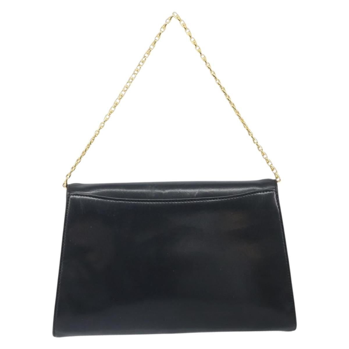 GIVENCHY Chain Hand Bag Leather Black Gold Auth 172216