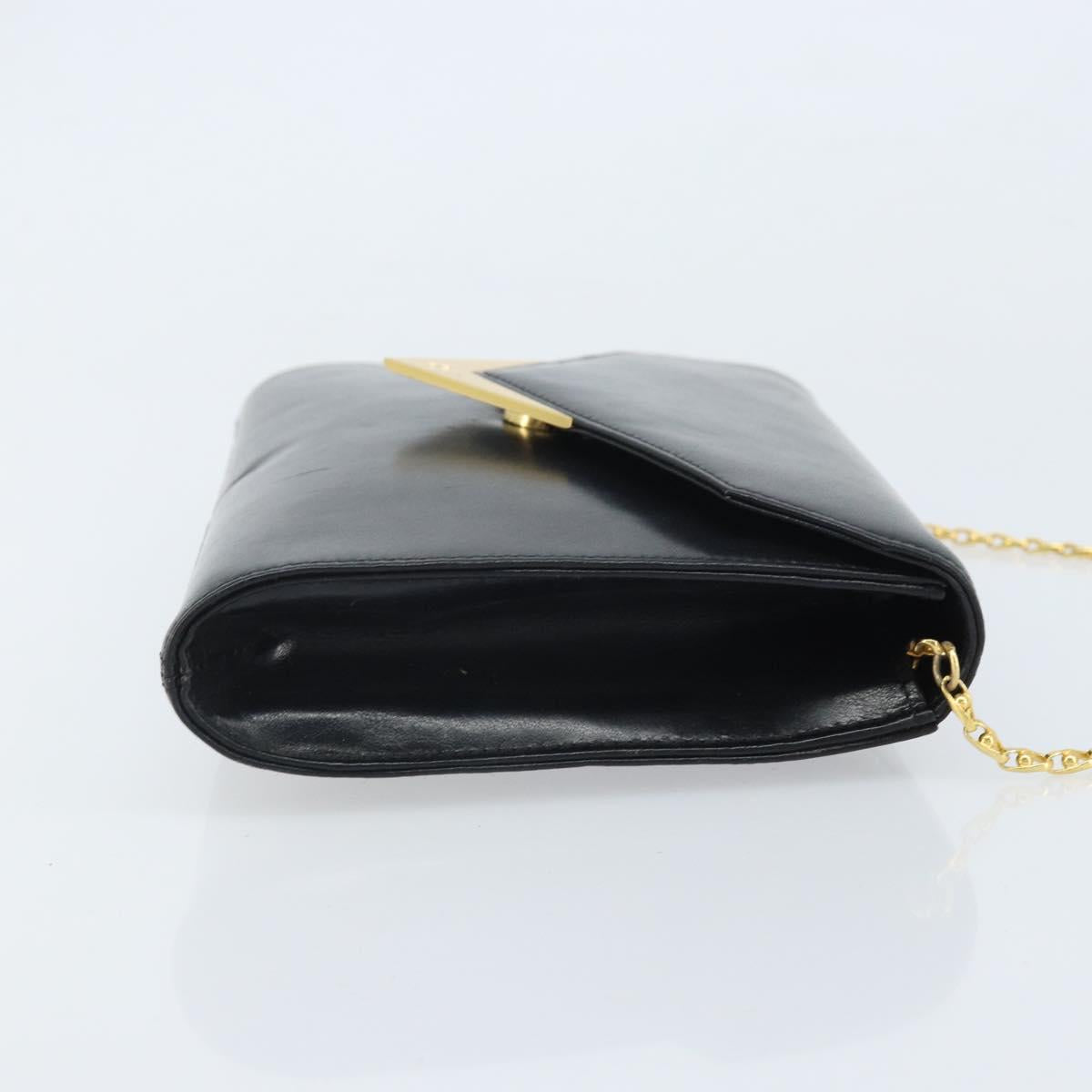 GIVENCHY Chain Hand Bag Leather Black Gold Auth 172216