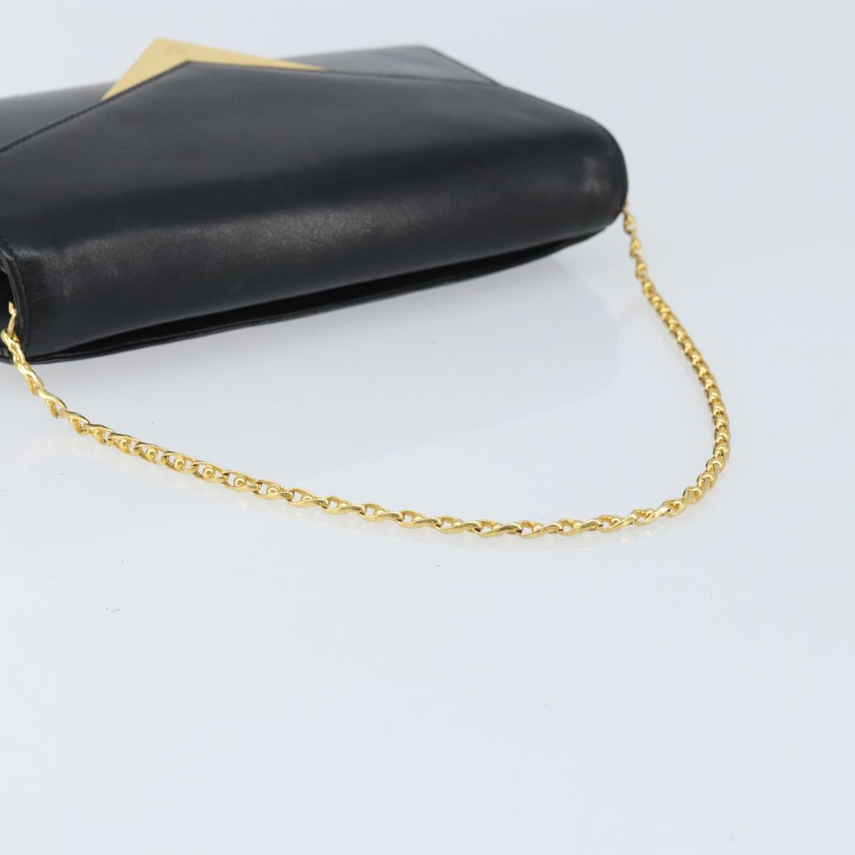 GIVENCHY Chain Hand Bag Leather Black Gold Auth 172216