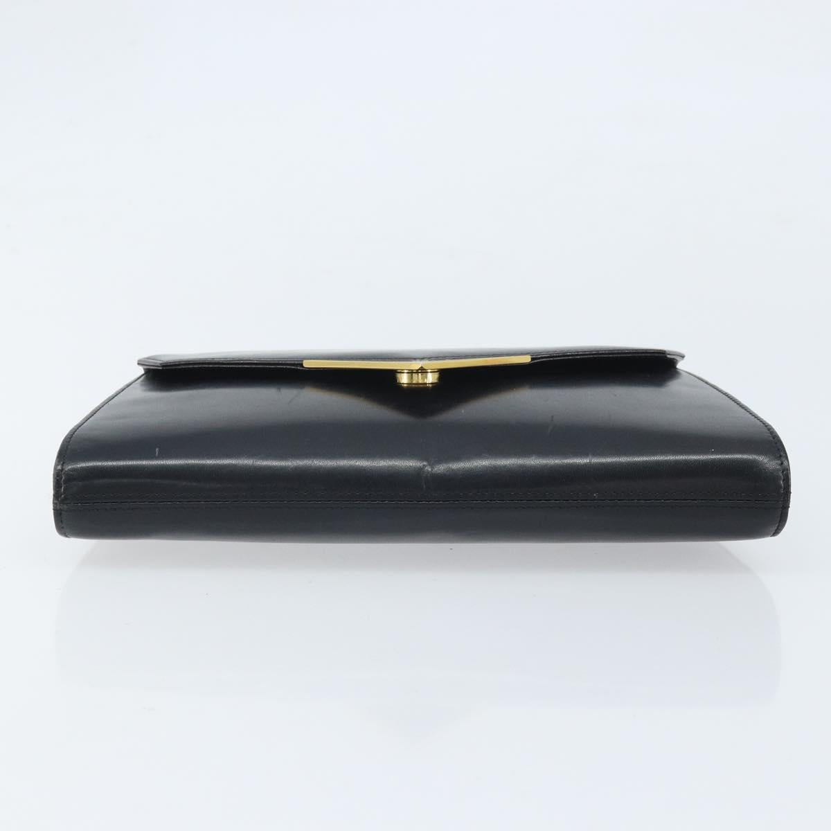GIVENCHY Chain Hand Bag Leather Black Gold Auth 172216