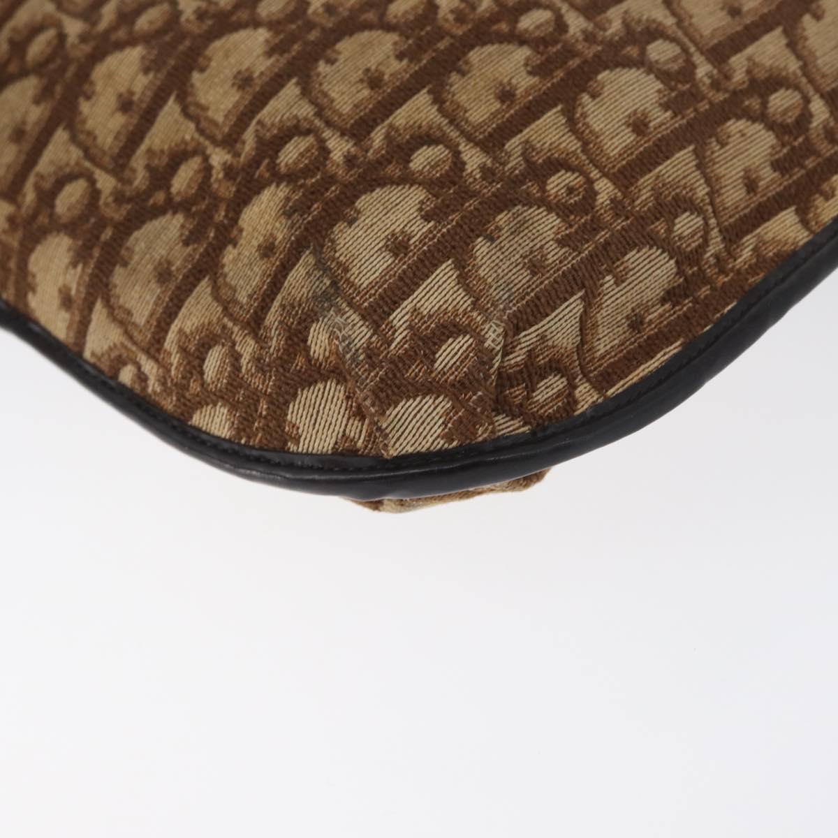 Christian Dior Trotter Canvas Shoulder Bag Brown Gold Auth 172219