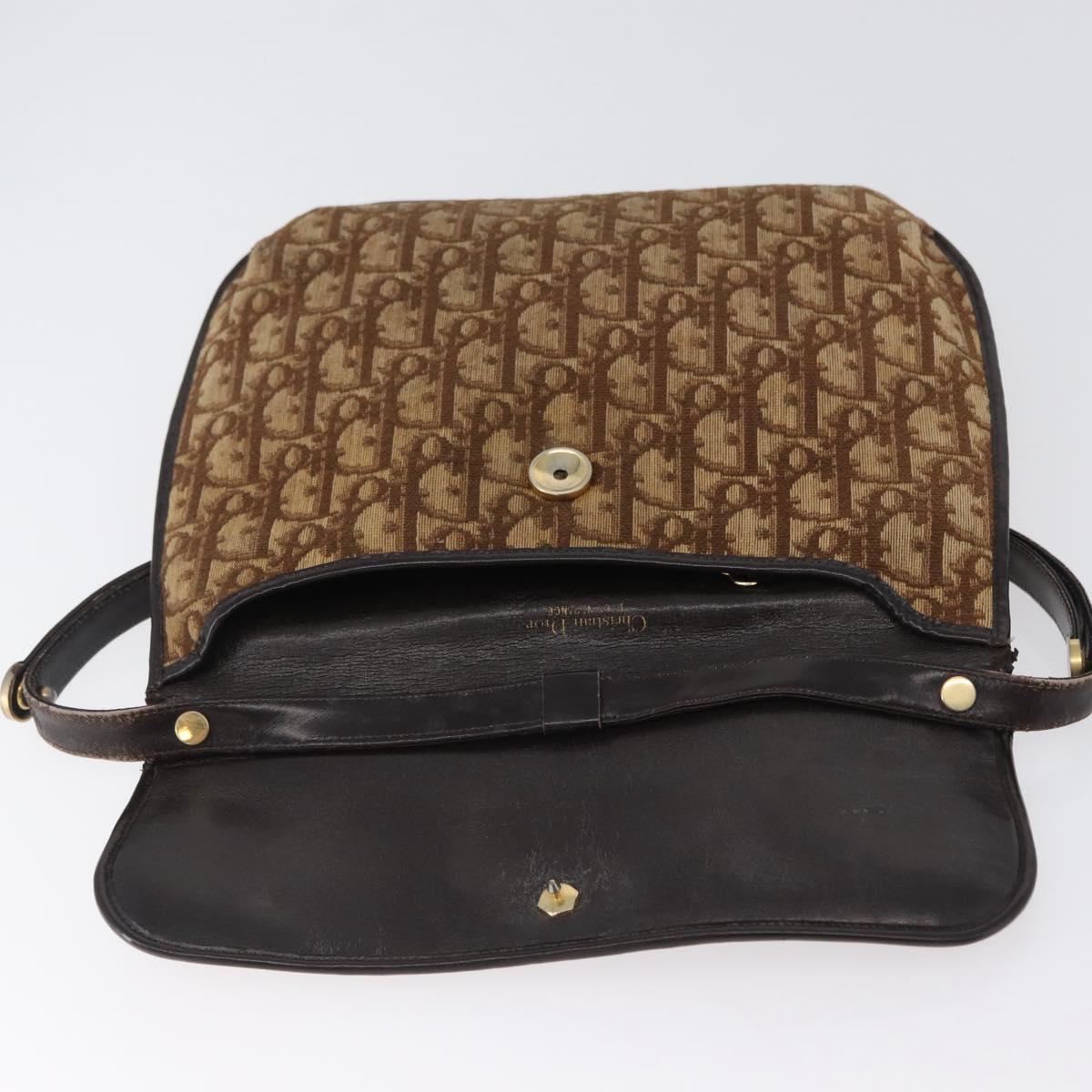 Christian Dior Trotter Canvas Shoulder Bag Brown Gold Auth 172219