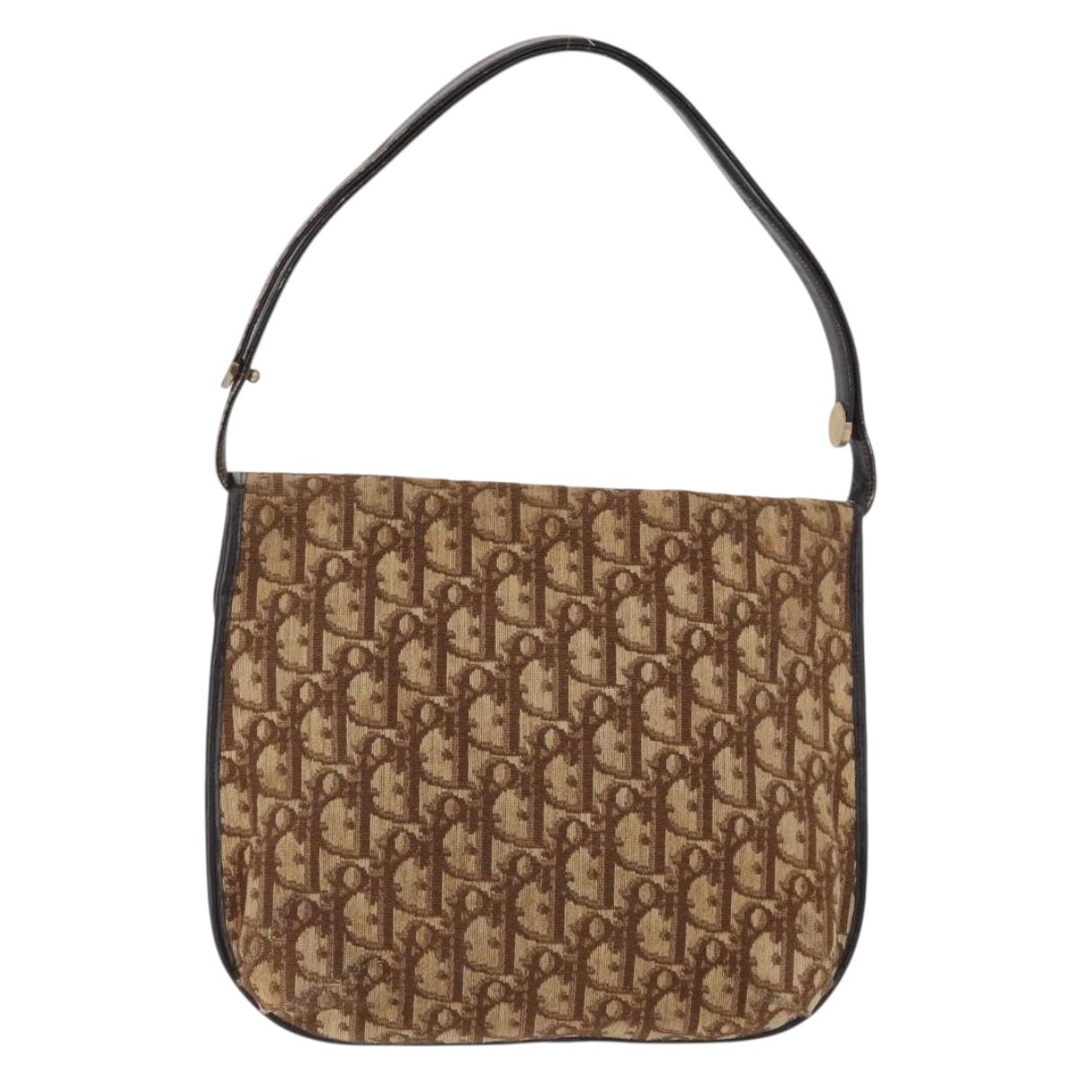 Christian Dior Trotter Canvas Shoulder Bag Brown Gold Auth 172219