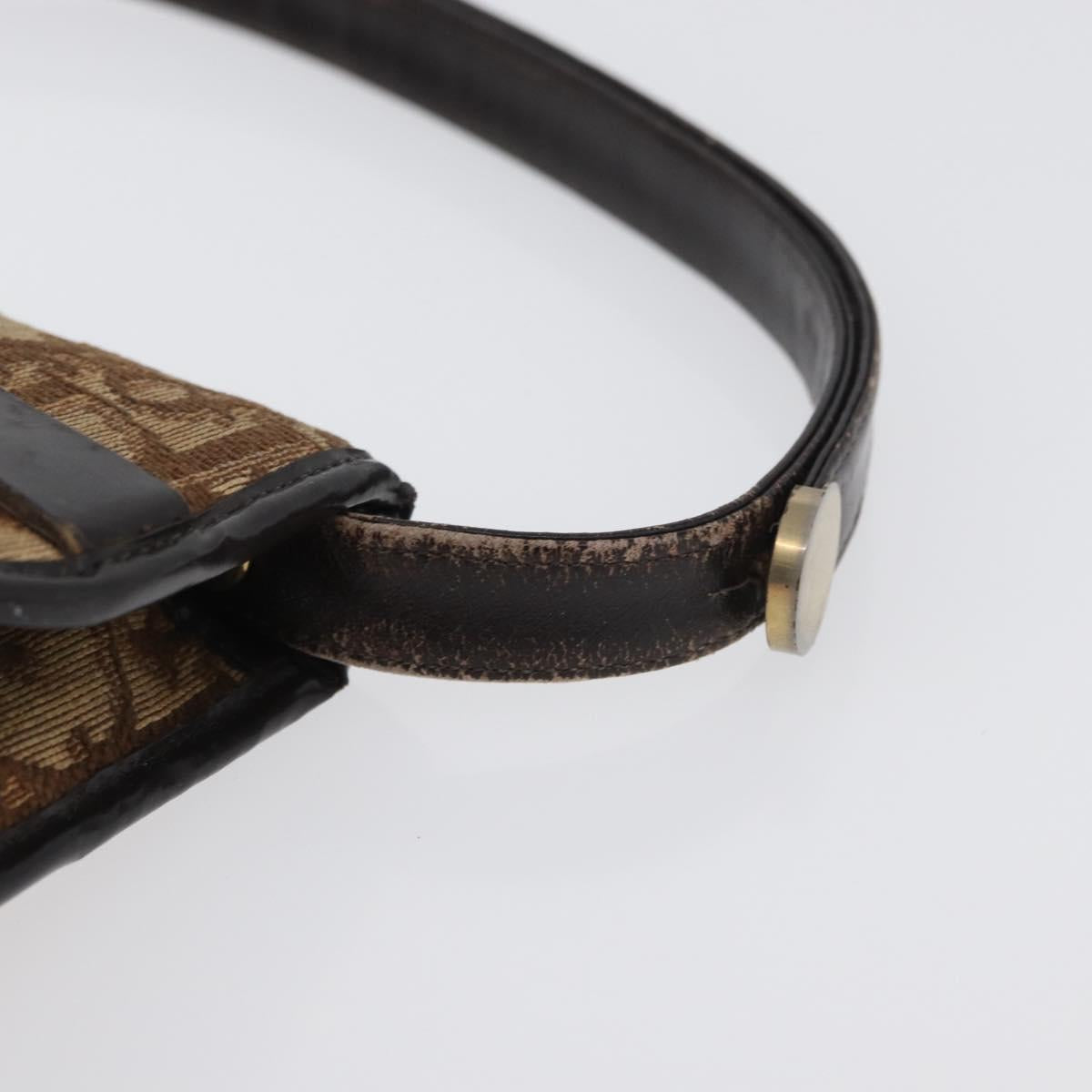 Christian Dior Trotter Canvas Shoulder Bag Brown Gold Auth 172219