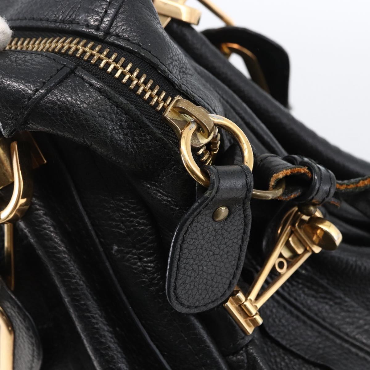 Chloe Hand Bag Leather 2way Black Gold Auth 172220