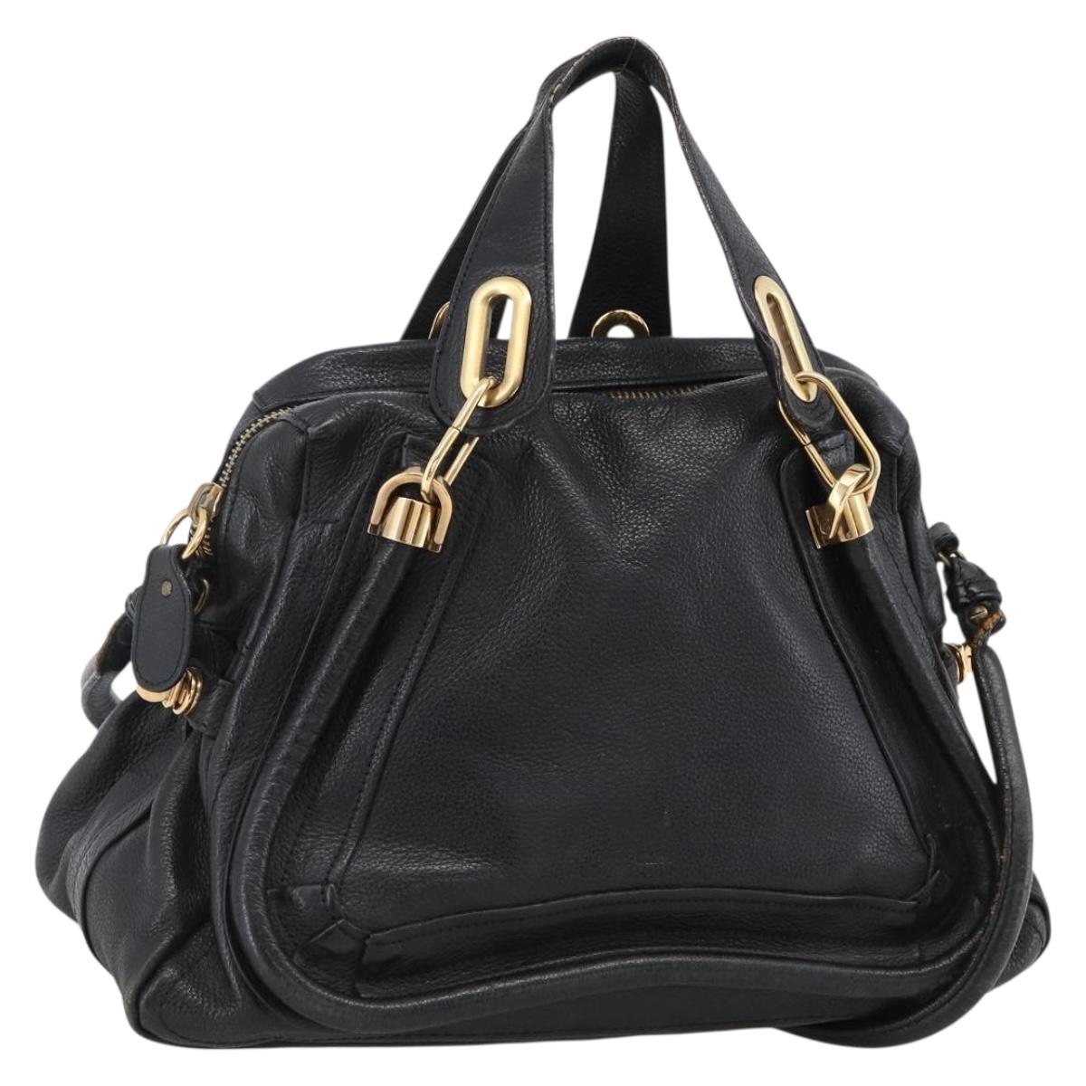 Chloe Hand Bag Leather 2way Black Gold Auth 172220