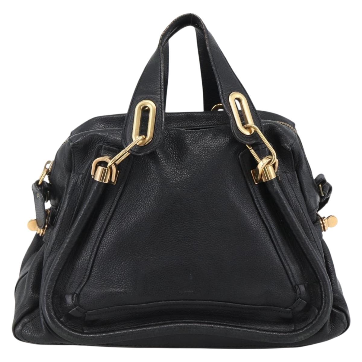 Chloe Hand Bag Leather 2way Black Gold Auth 172220