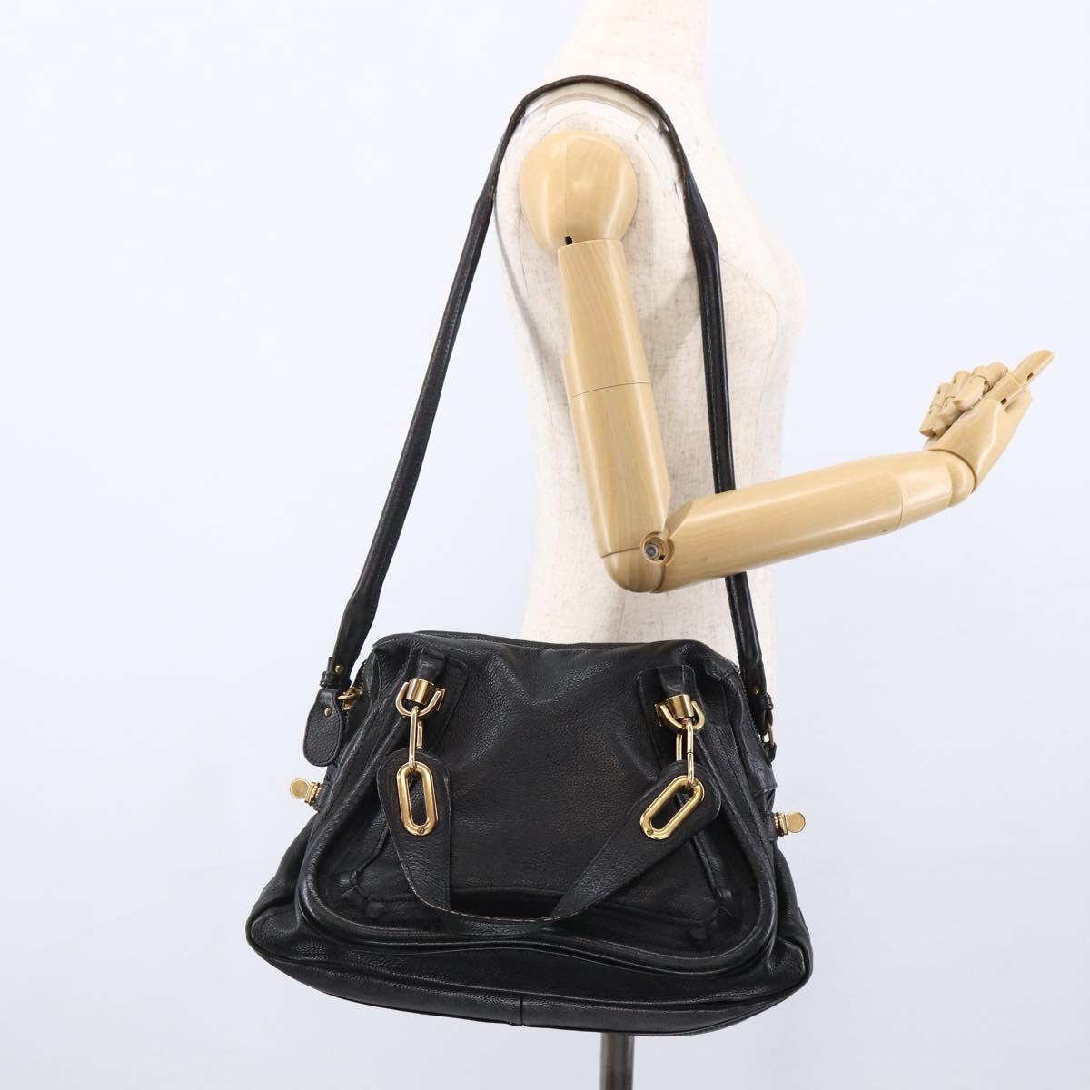 Chloe Hand Bag Leather 2way Black Gold Auth 172220